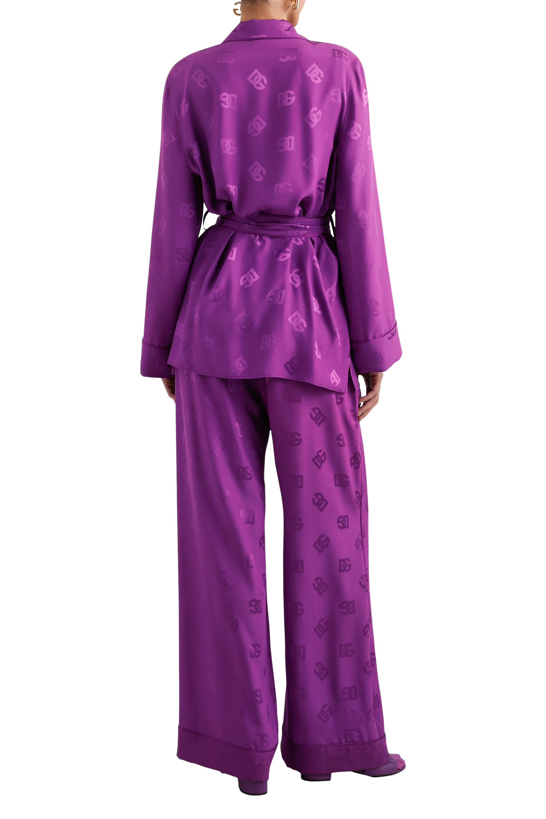 بنطال بيجامة بطبعة حرفي شعار الماركة حرير ساتان جاكار