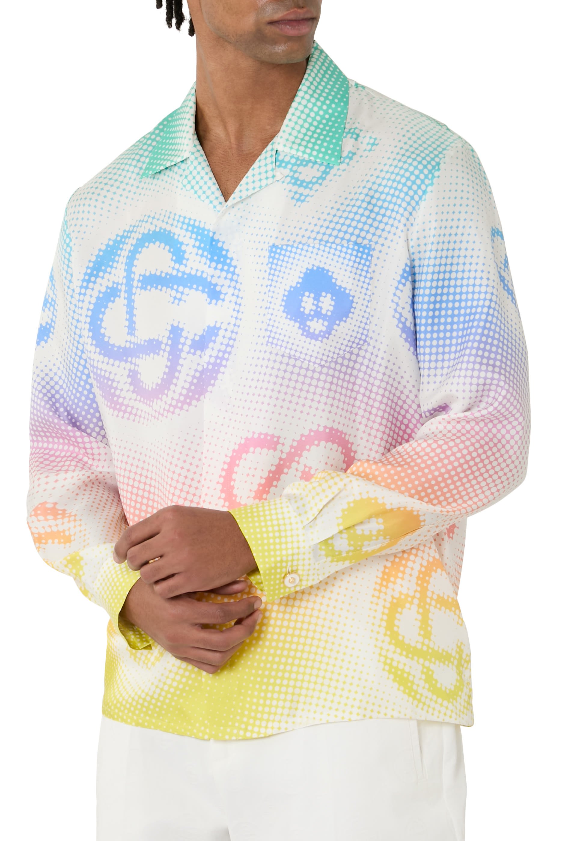 Halftone Logo Long Sleeves Silk Shirt