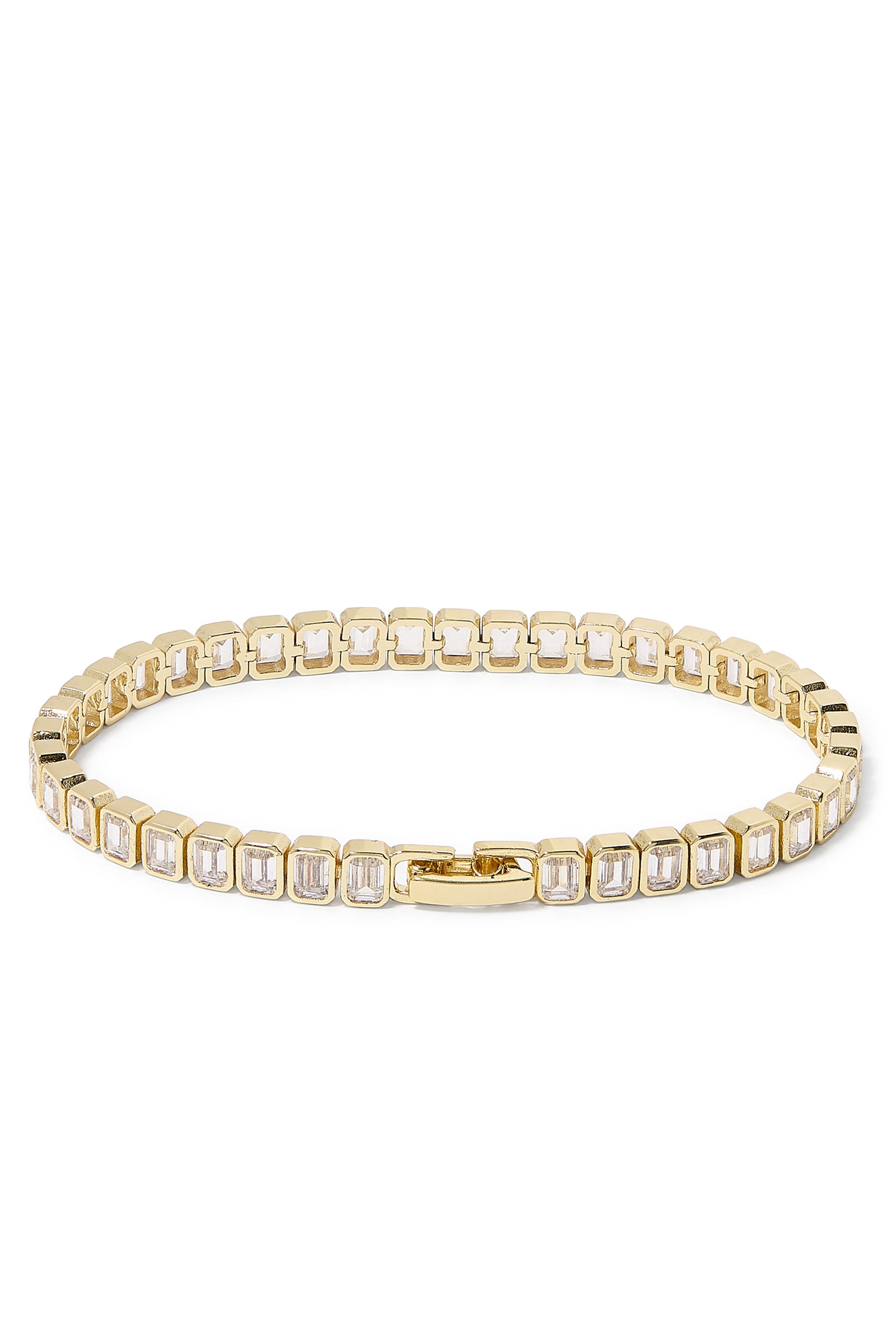 سوار تنس مرصع بأحجار زركونيا مستطيلة فضة إسترلينية مطلية ذهب عيار 14