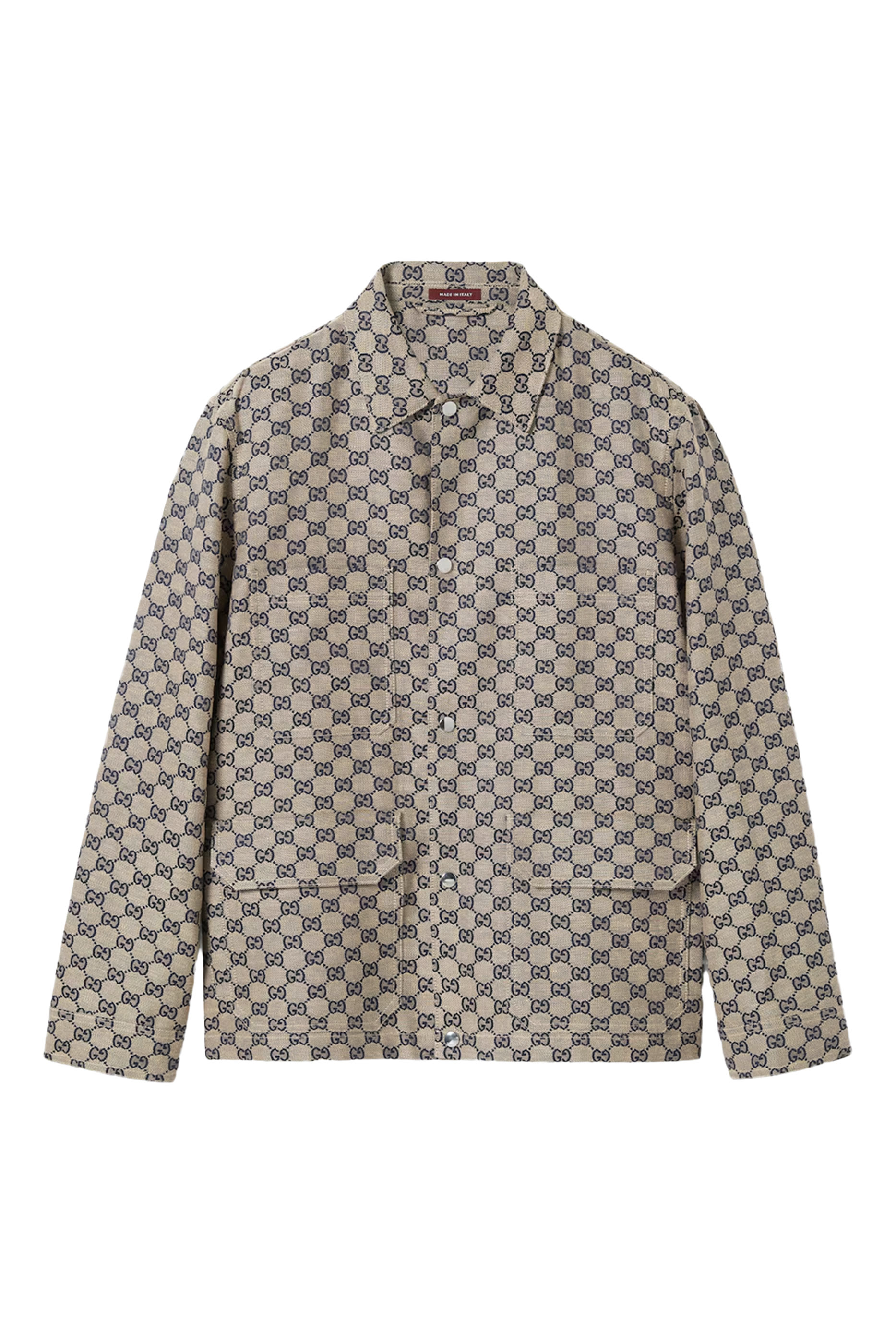 جاكيت بنقشة حرفي شعار الماركة مزيج كتان وقماش قنب