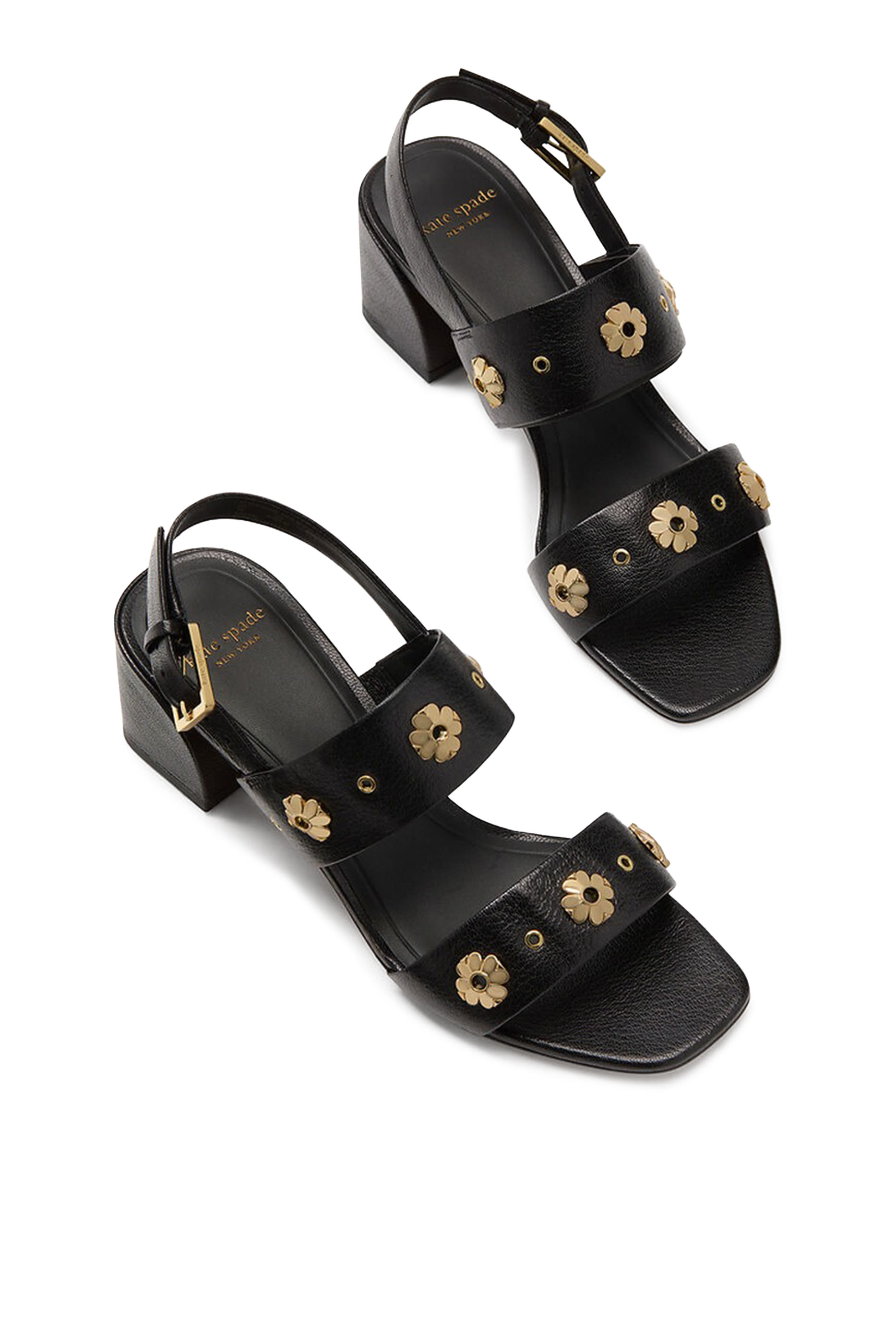 حذاء مفتوح من الخلف مرصع بأزهار سبيد بكعب عريض 60 