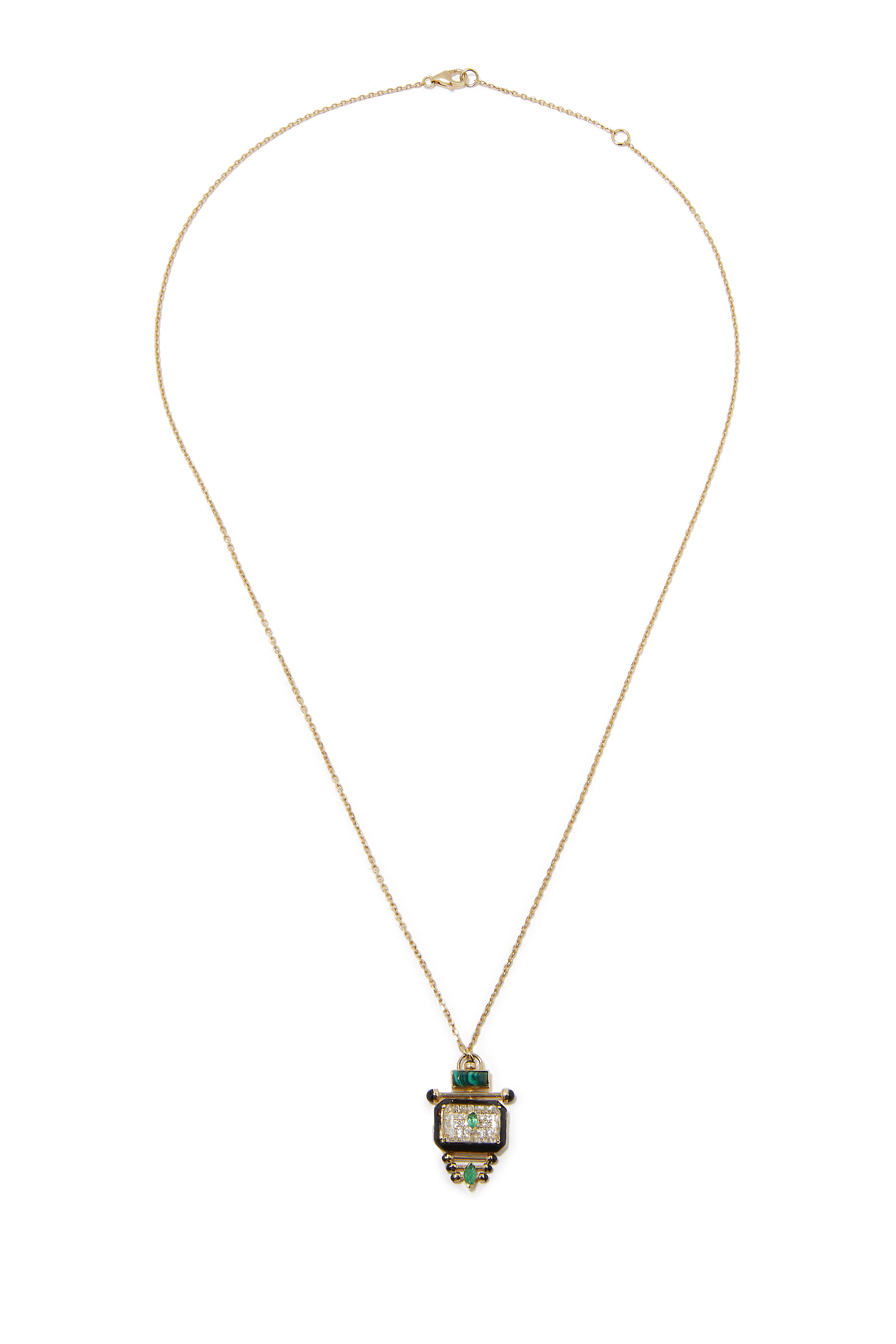 The Qabila Moment Necklace, 18k Yellow Gold with Diamond & Emerald