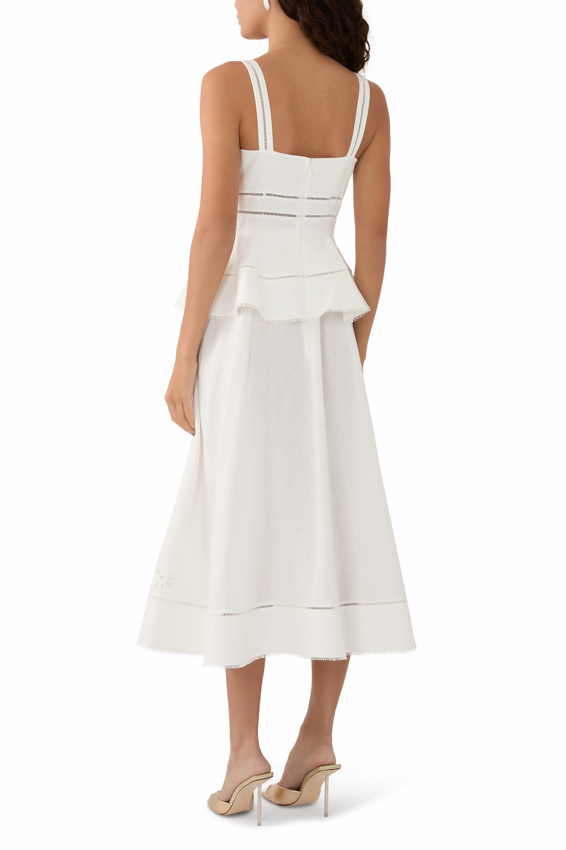 فستان متوسط الطول بتصميم جرس كتان