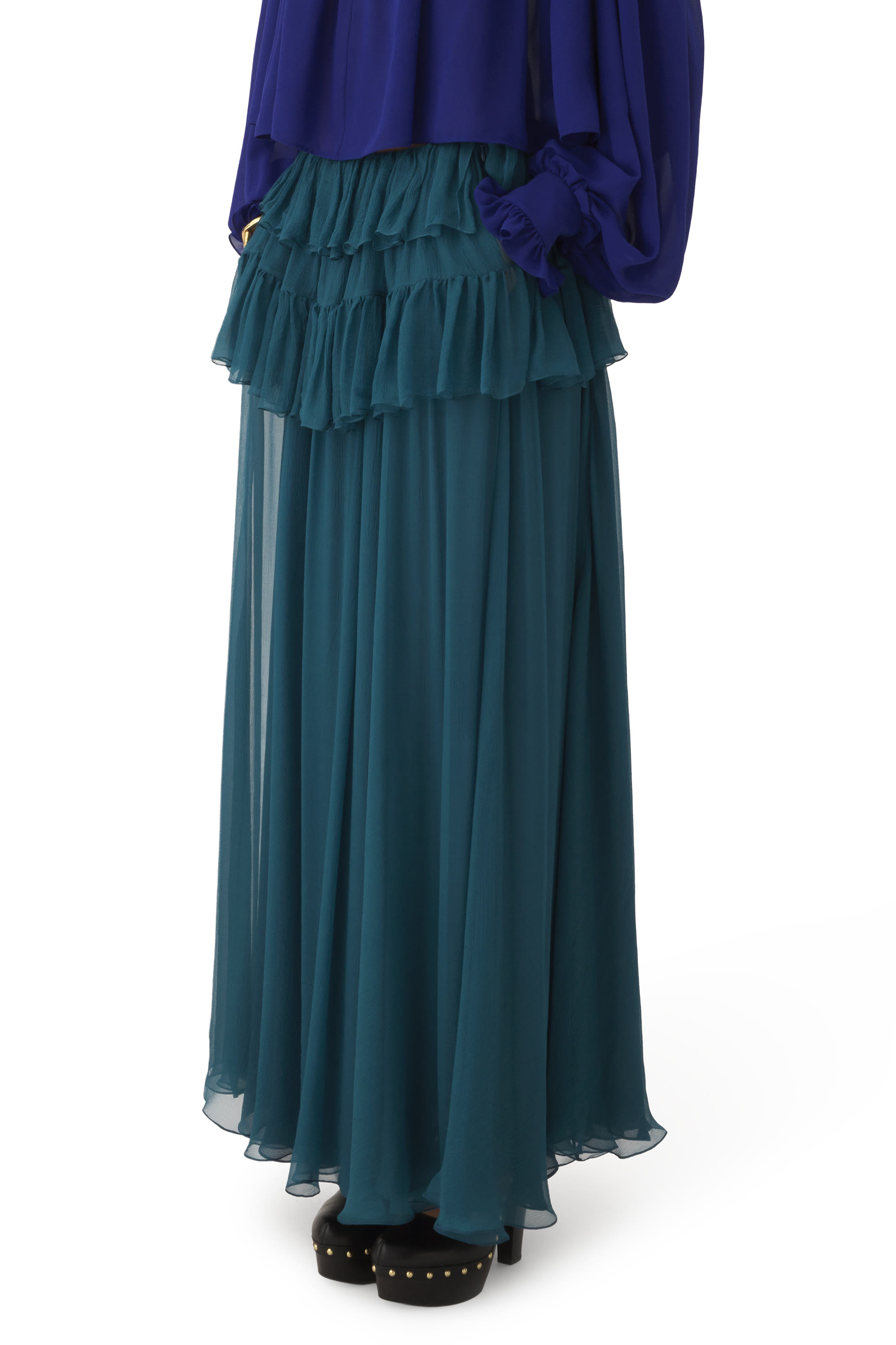 تنورة طويلة بتصميم متدرج بكشكش