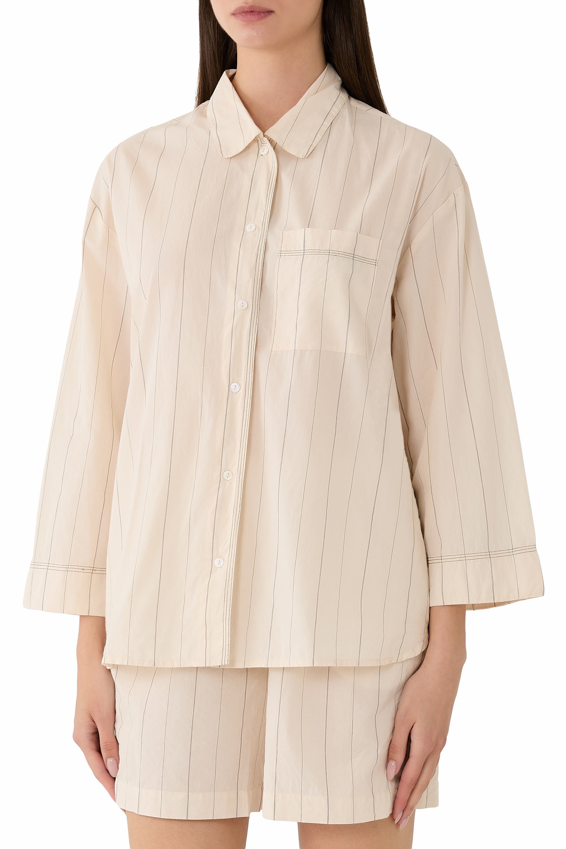 قميص بيجامة مخطط بقصة مريحة قطن عضوي