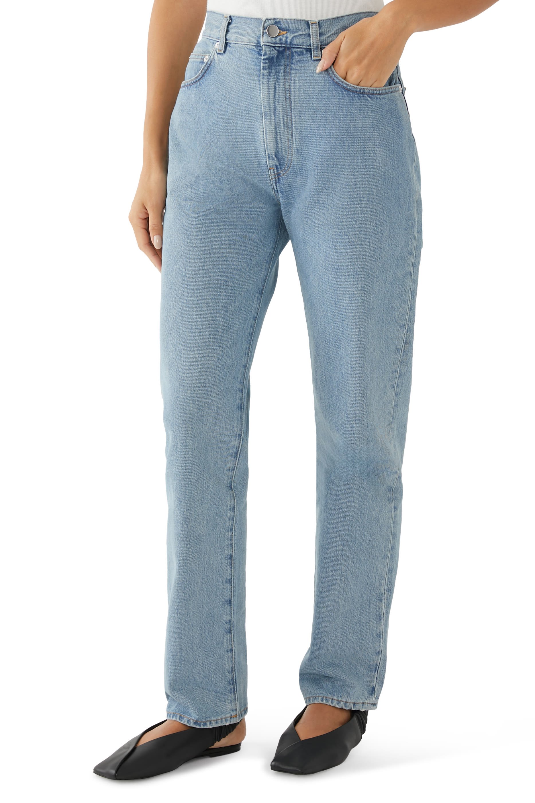 بنطال بقصة ساق مستقيمة دنيم