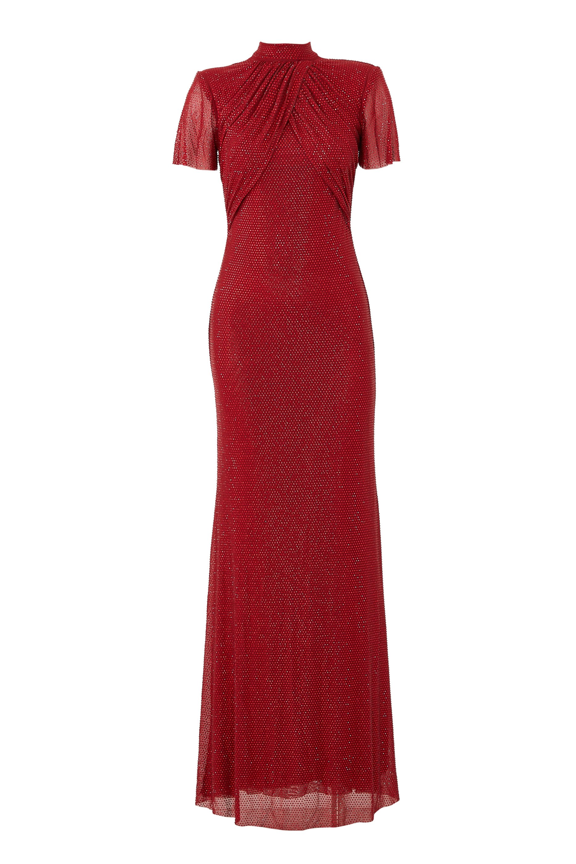 فستان طويل قماش شبكي مرصع بأحجار الراين