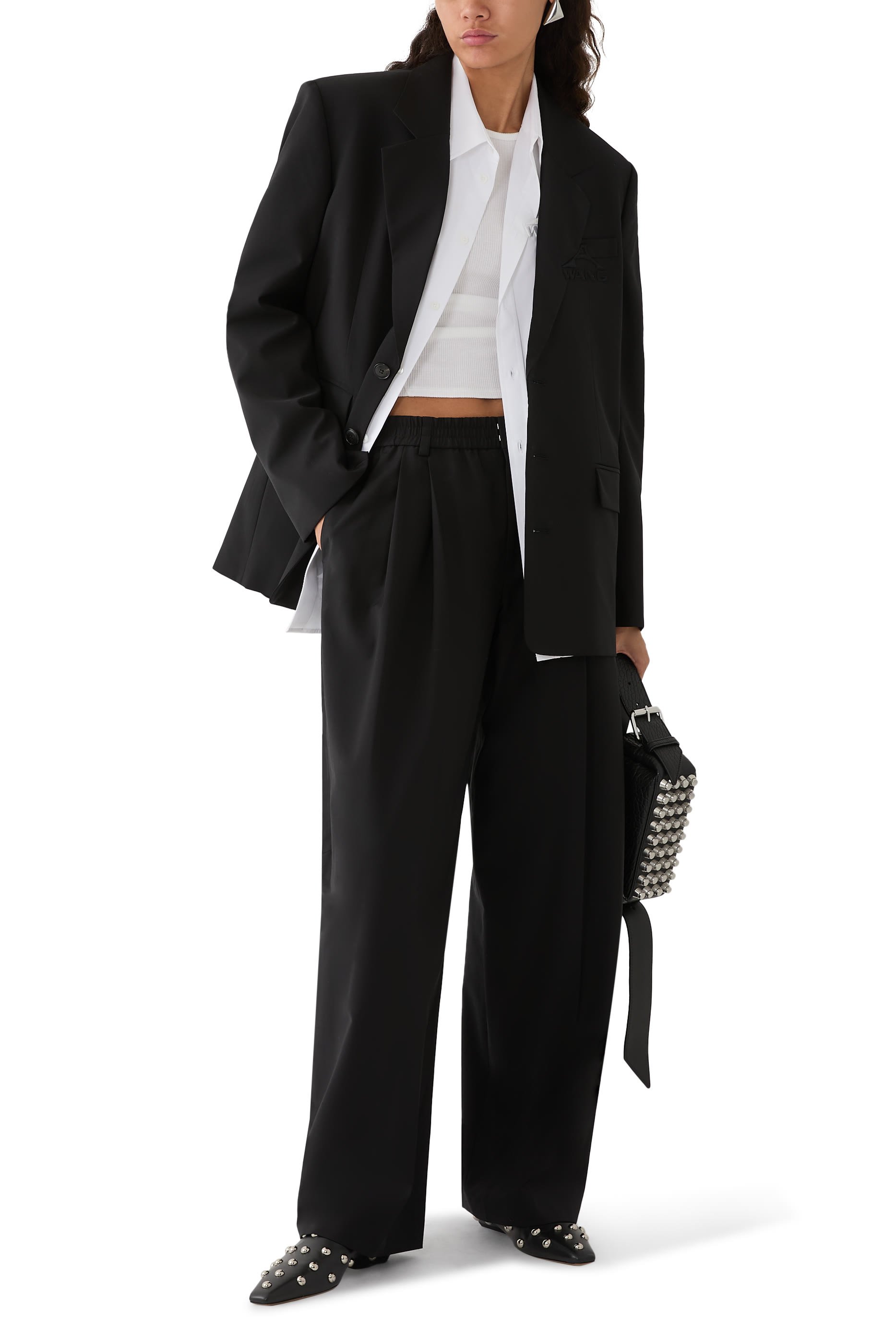 بنطال بقصة فضفاضة بخصر متوسط ​​الارتفاع صوف استوائي