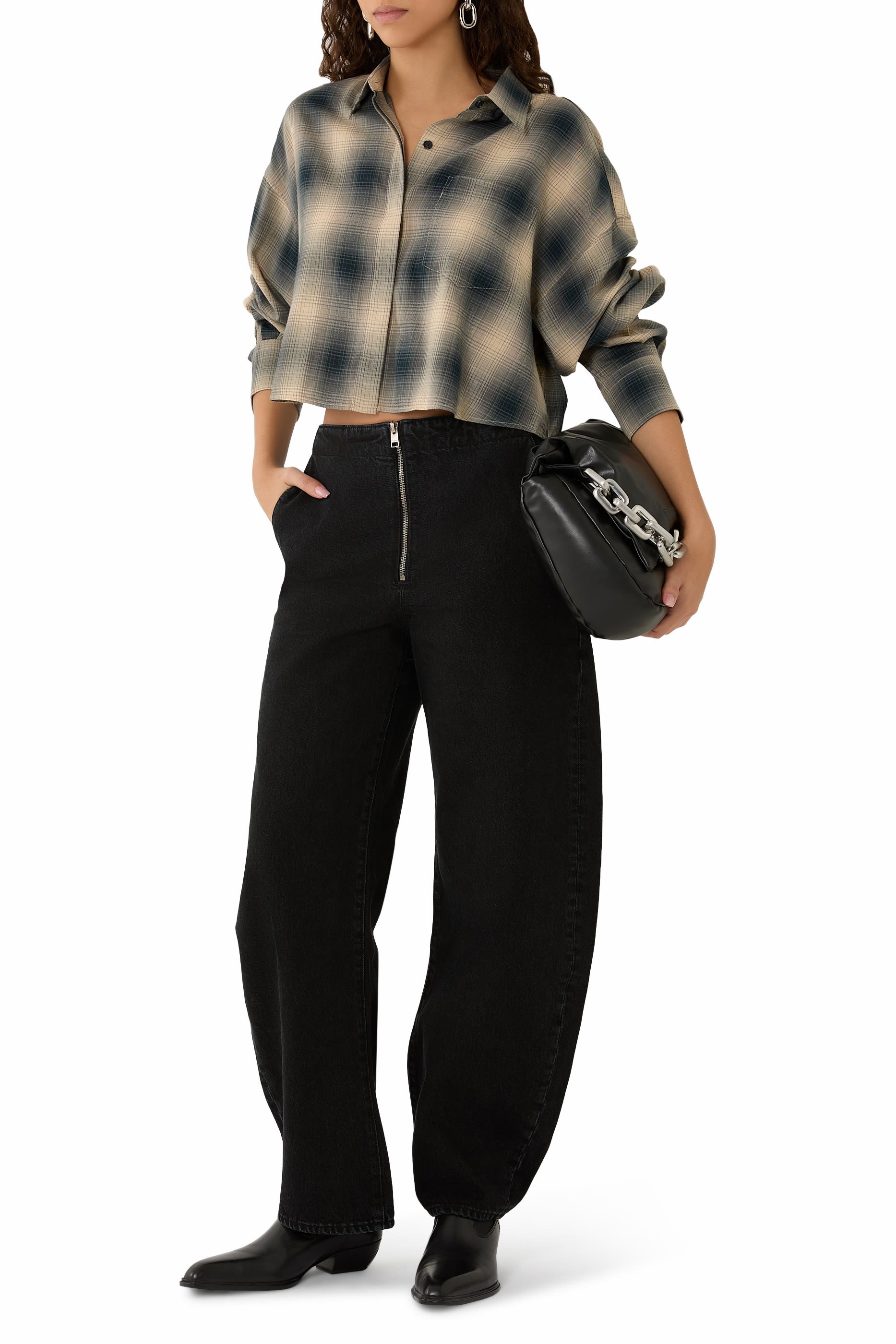 قميص مارين قصير بنقشة مربعات