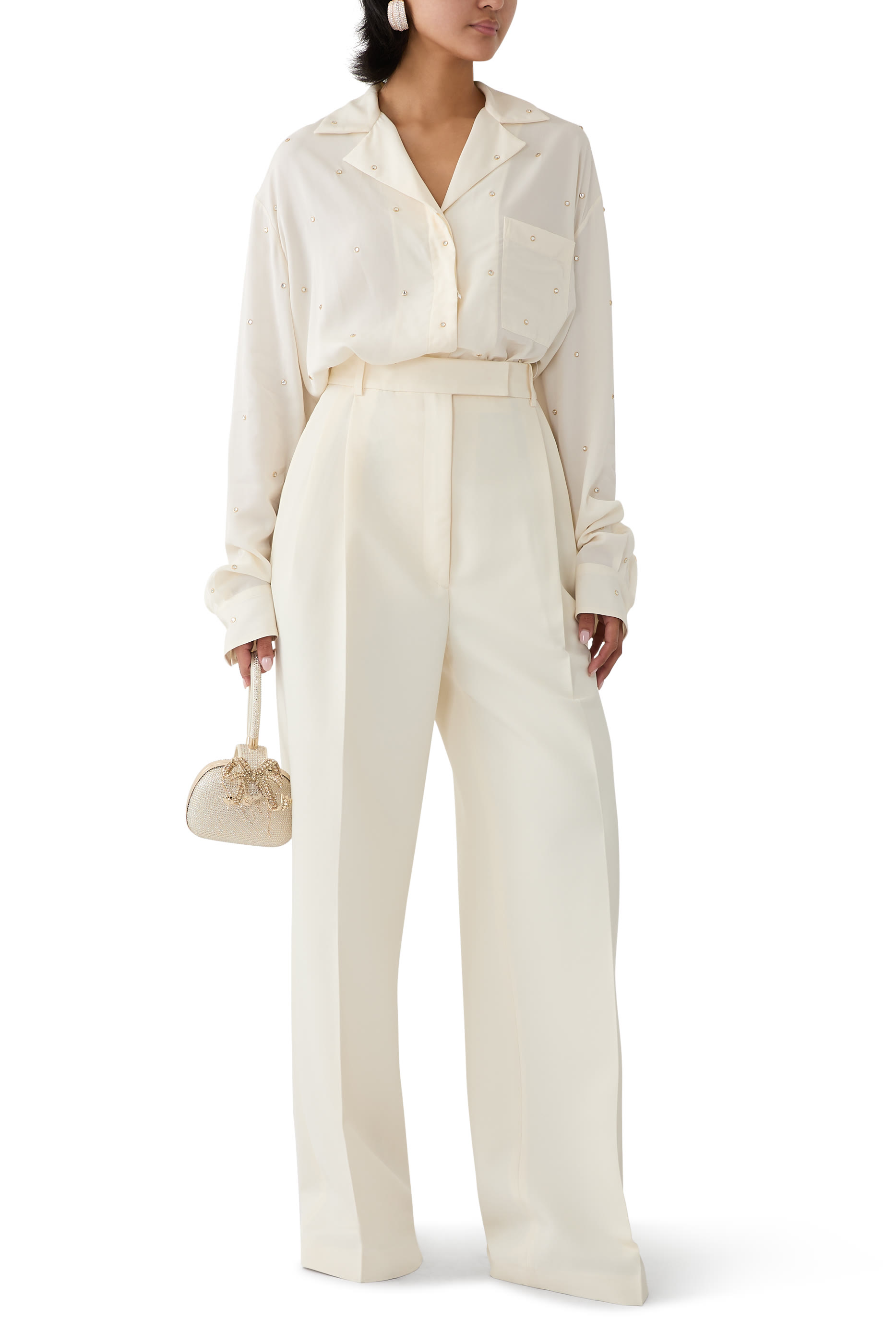 قميص بقصة فضفاضة مطرز بالكريستال