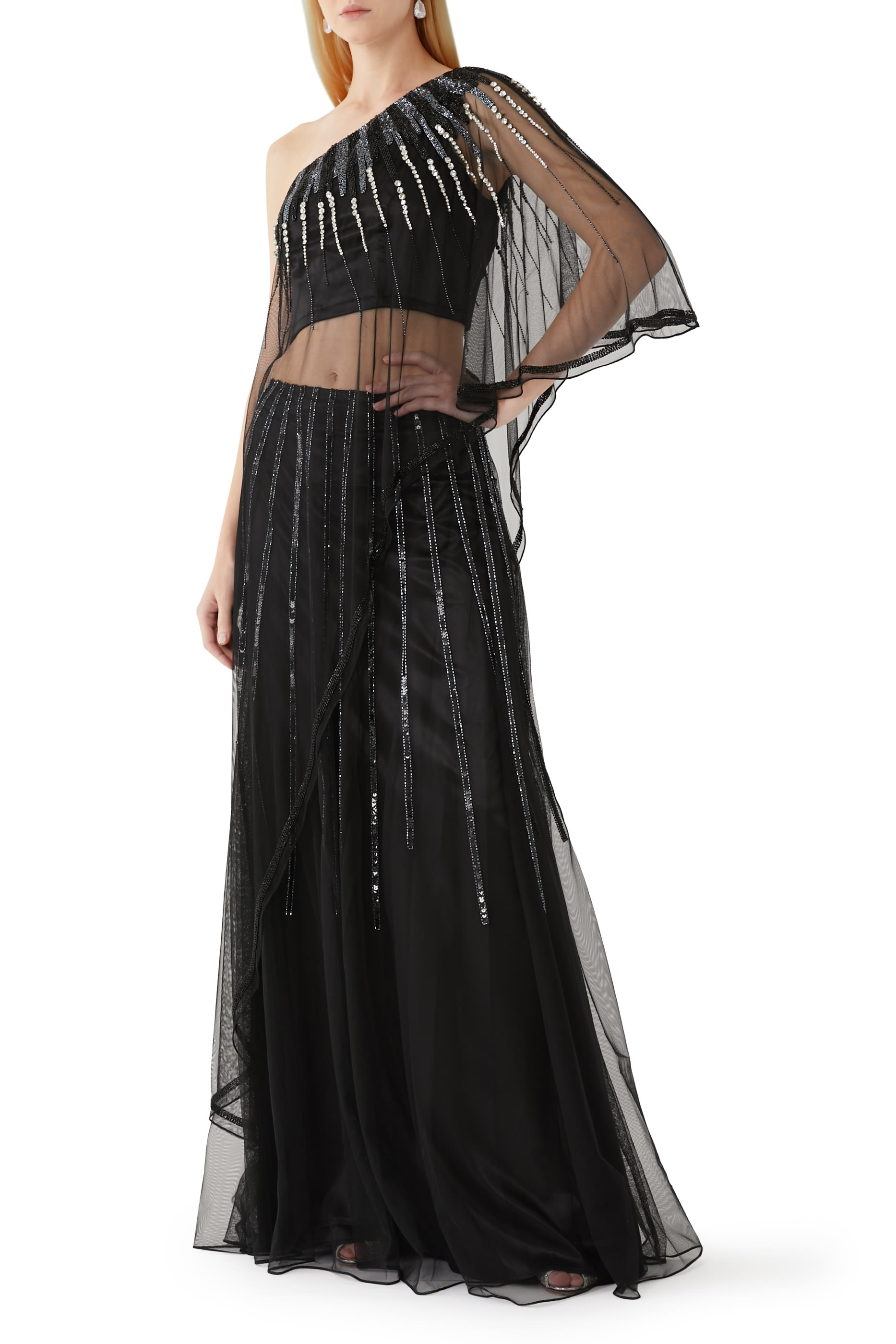 فستان سهرة شانيا بكتف واحد