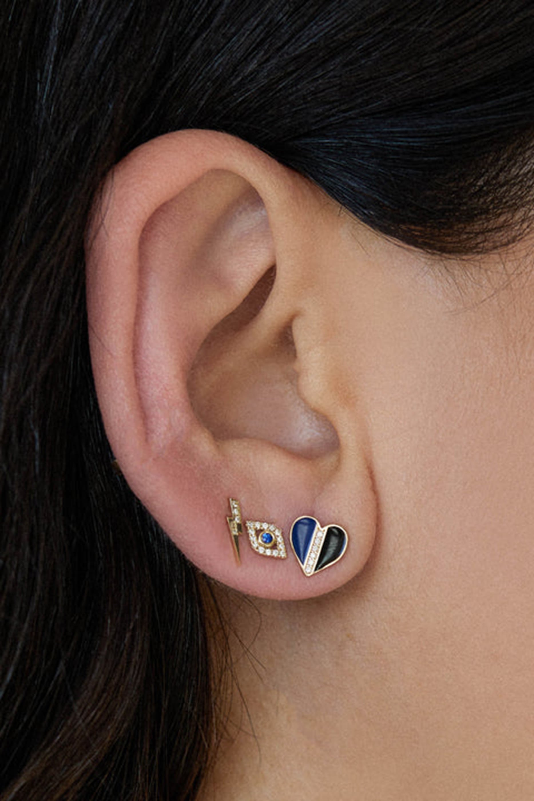 قرط منفرد بتصميم برق مرصع بالماس ذهب أصفر عيار 14