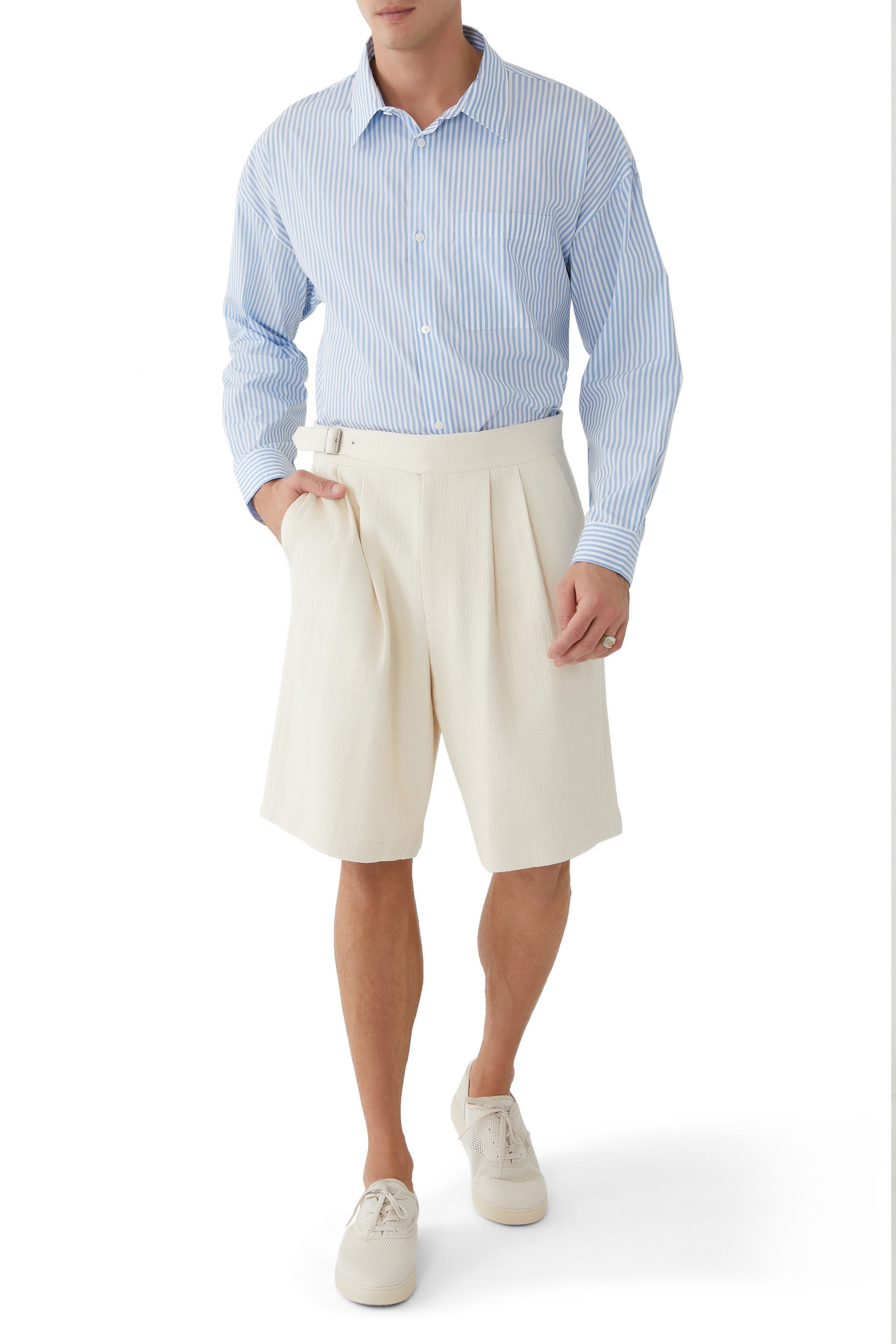 قميص مخطط قطن بقصة مريحة