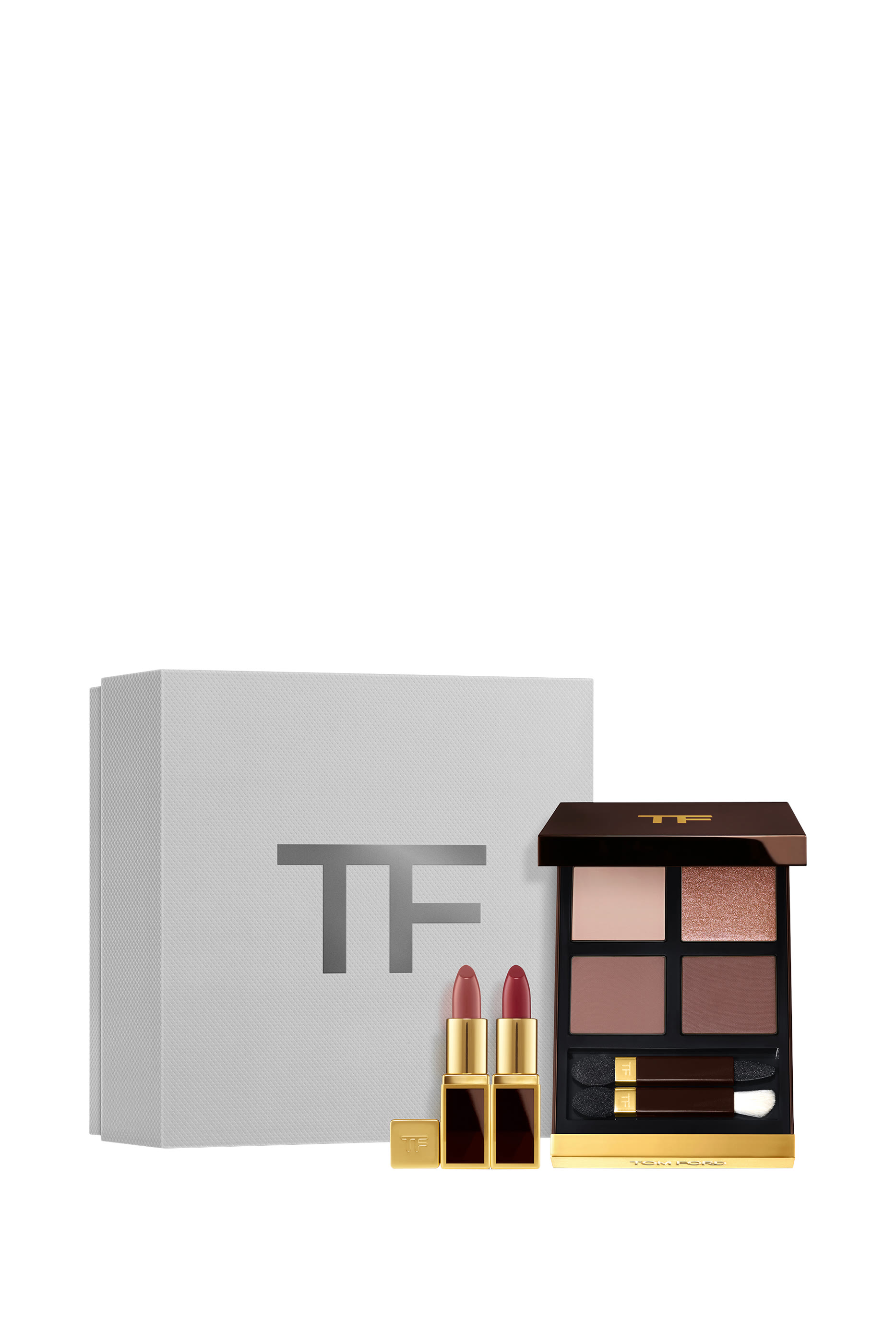 مجموعة هدية لوحة ظلال عيون بأربعة ألوان وأحمر شفاه بحجم صغير فاخر