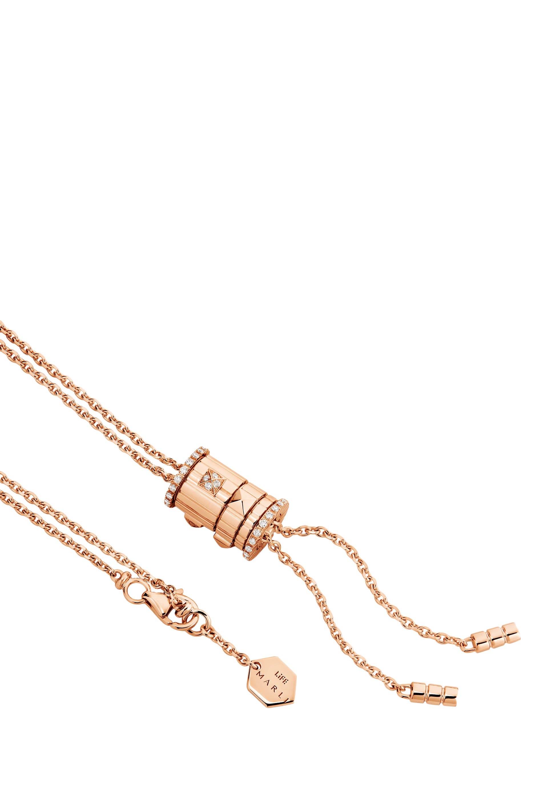 قلادة لايف بتصميم ربطة عنق ودلاية دوارة مرصعة كليا بالماس، ذهب وردي عيار 18