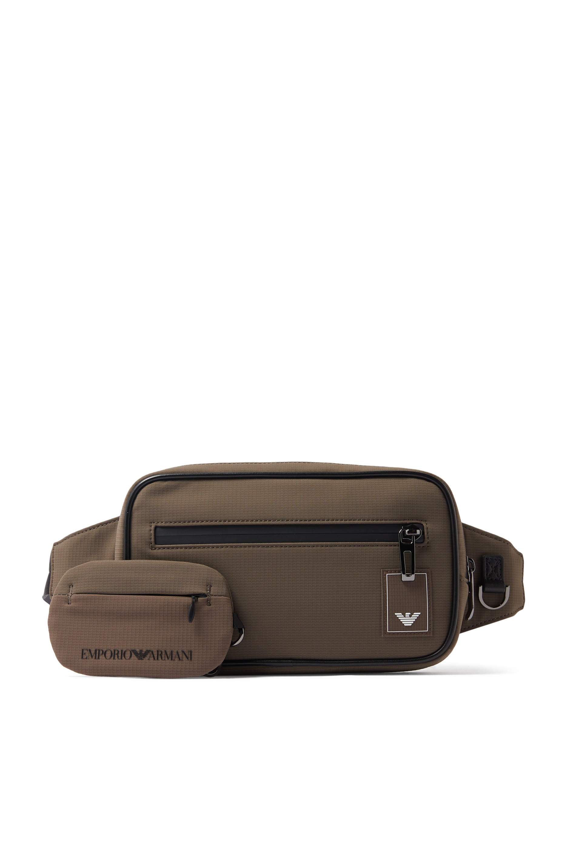 حقيبة خصر بجيب أمامي بشعار الماركة نايلون