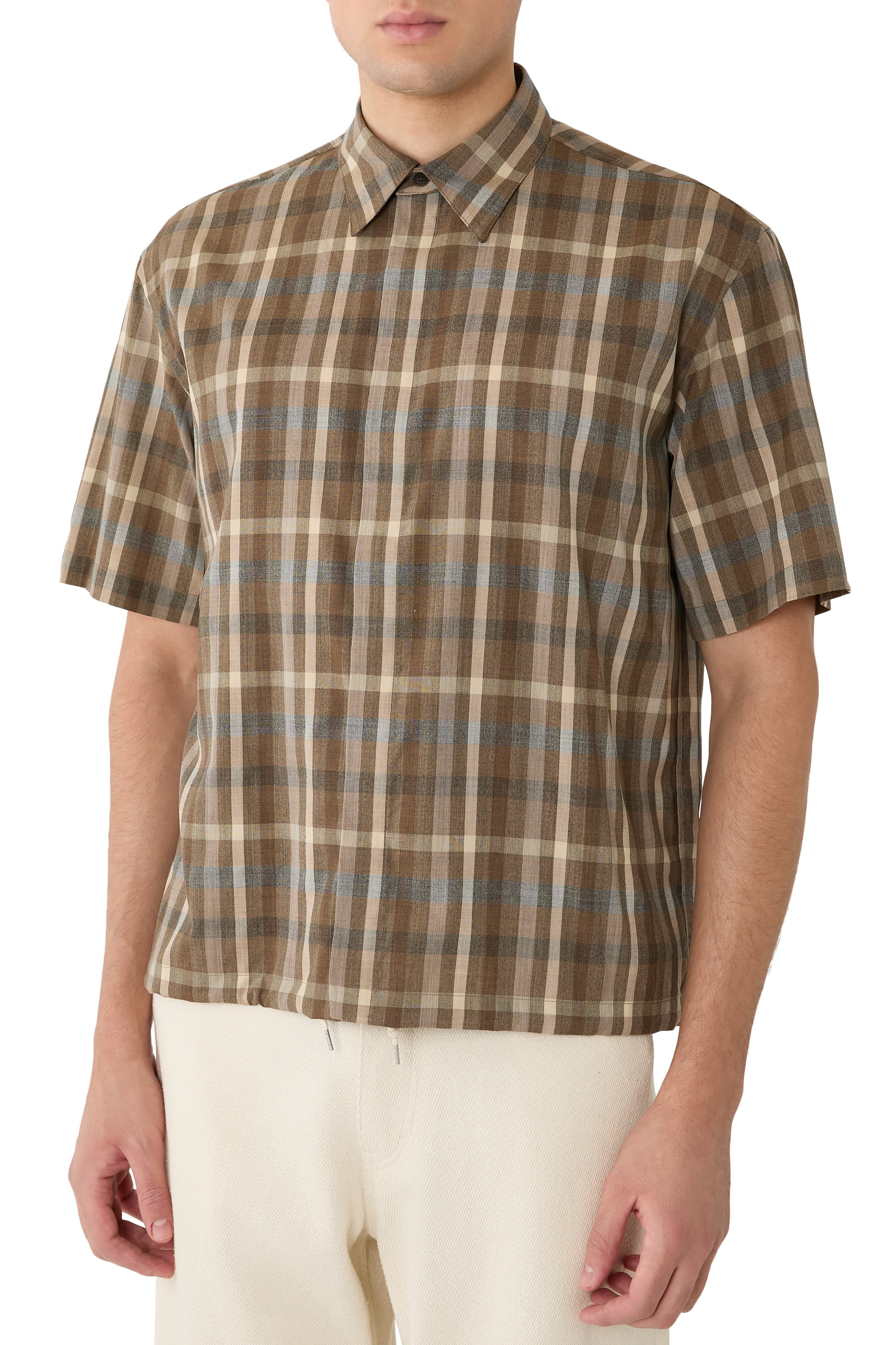 قميص بنقشة مربعات صوف استوائي فائق النعومة