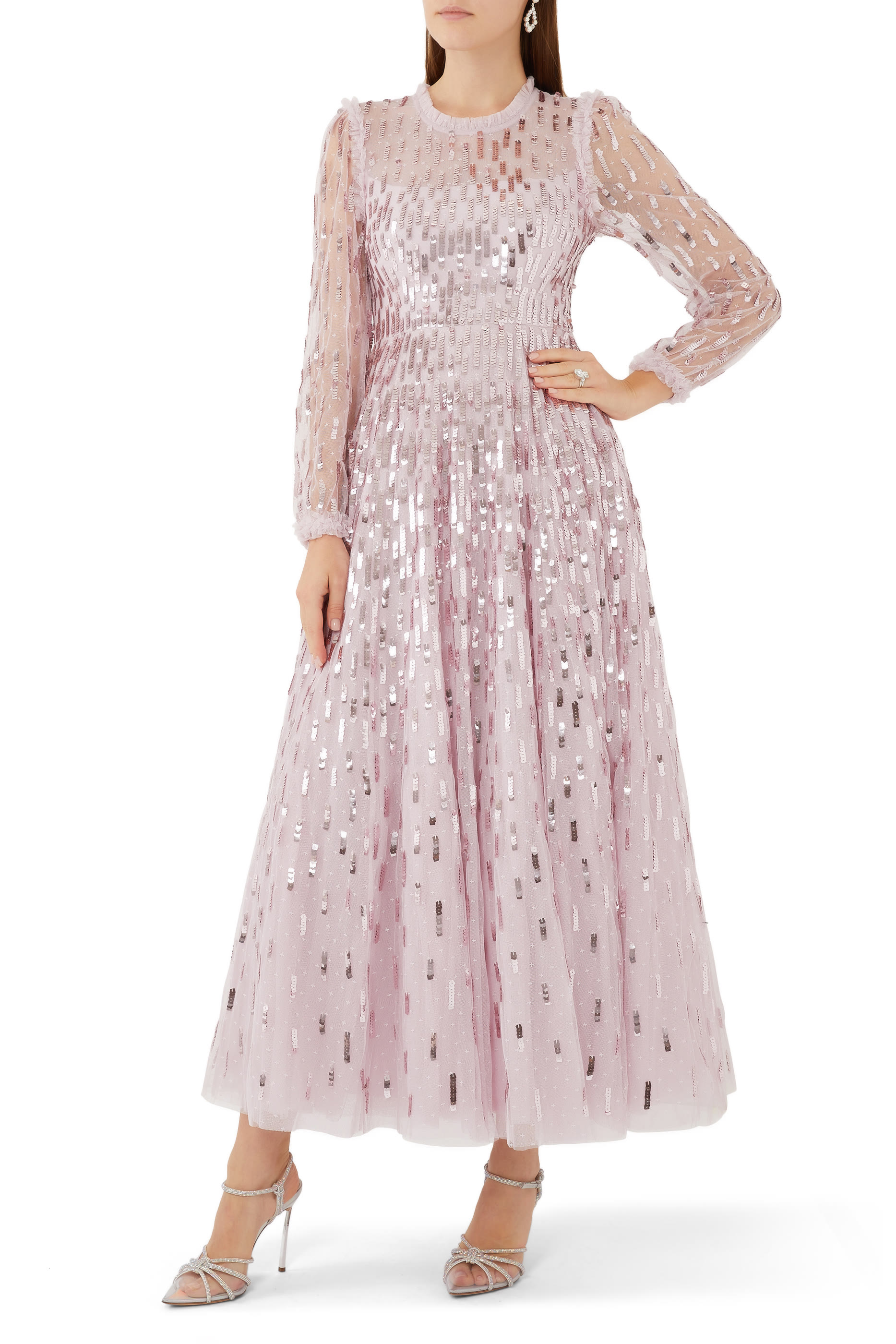 Sequin Dash Long Sleeve Ankle Gown