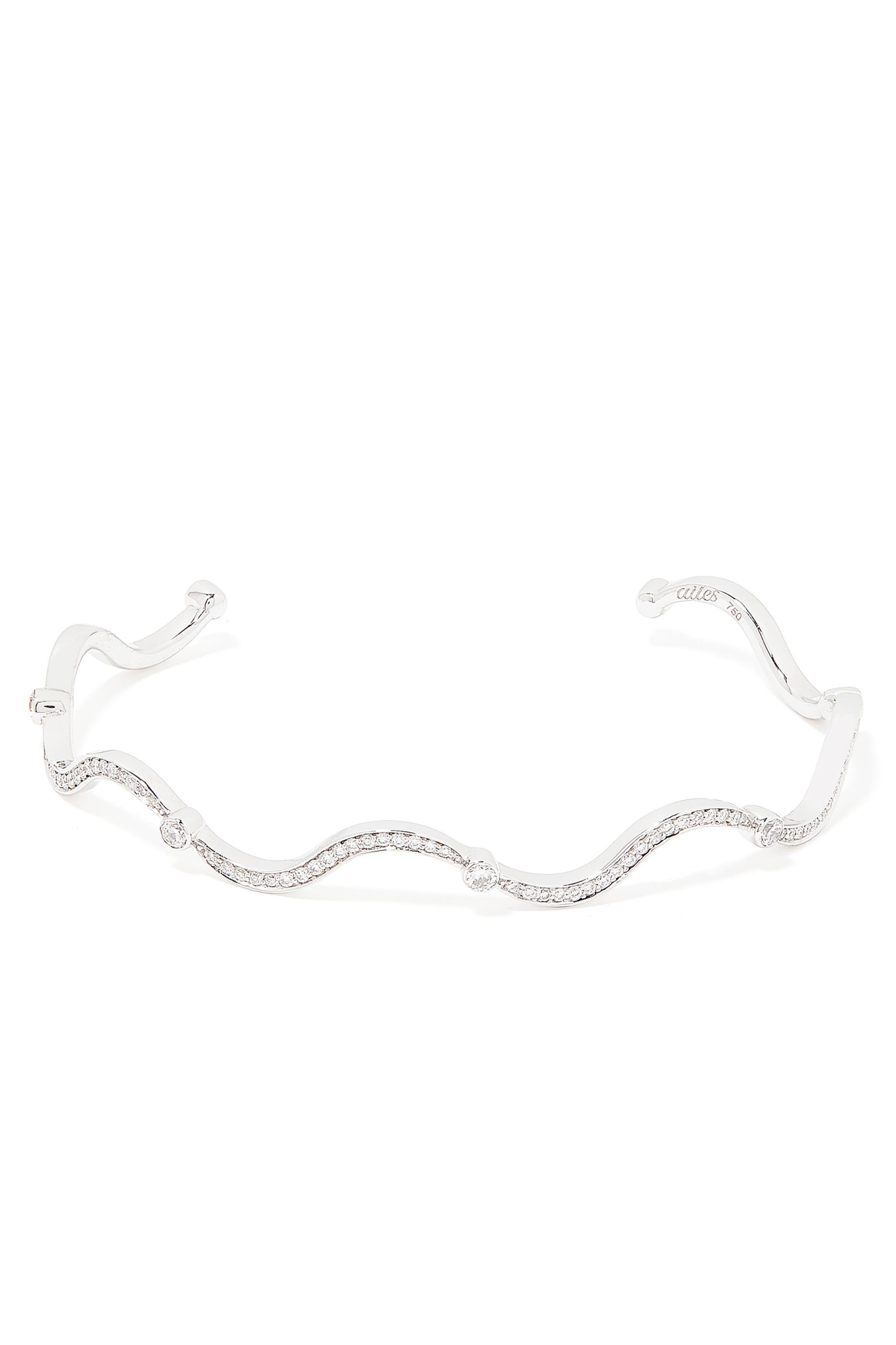 سوار ويف مرصع بالماس ذهب أبيض عيار 18