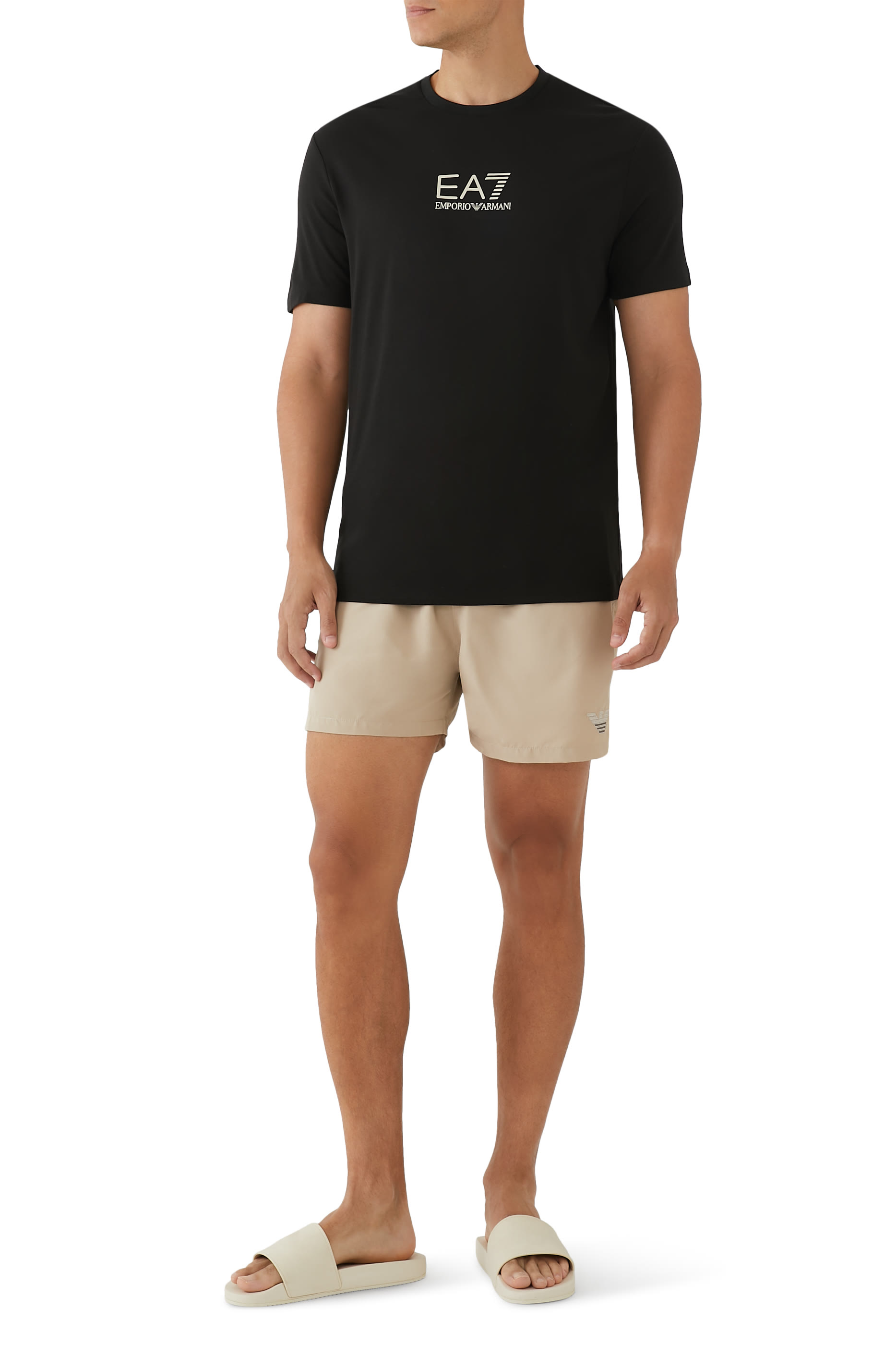 شورت سباحة مطرز بشعار الماركة بلونين