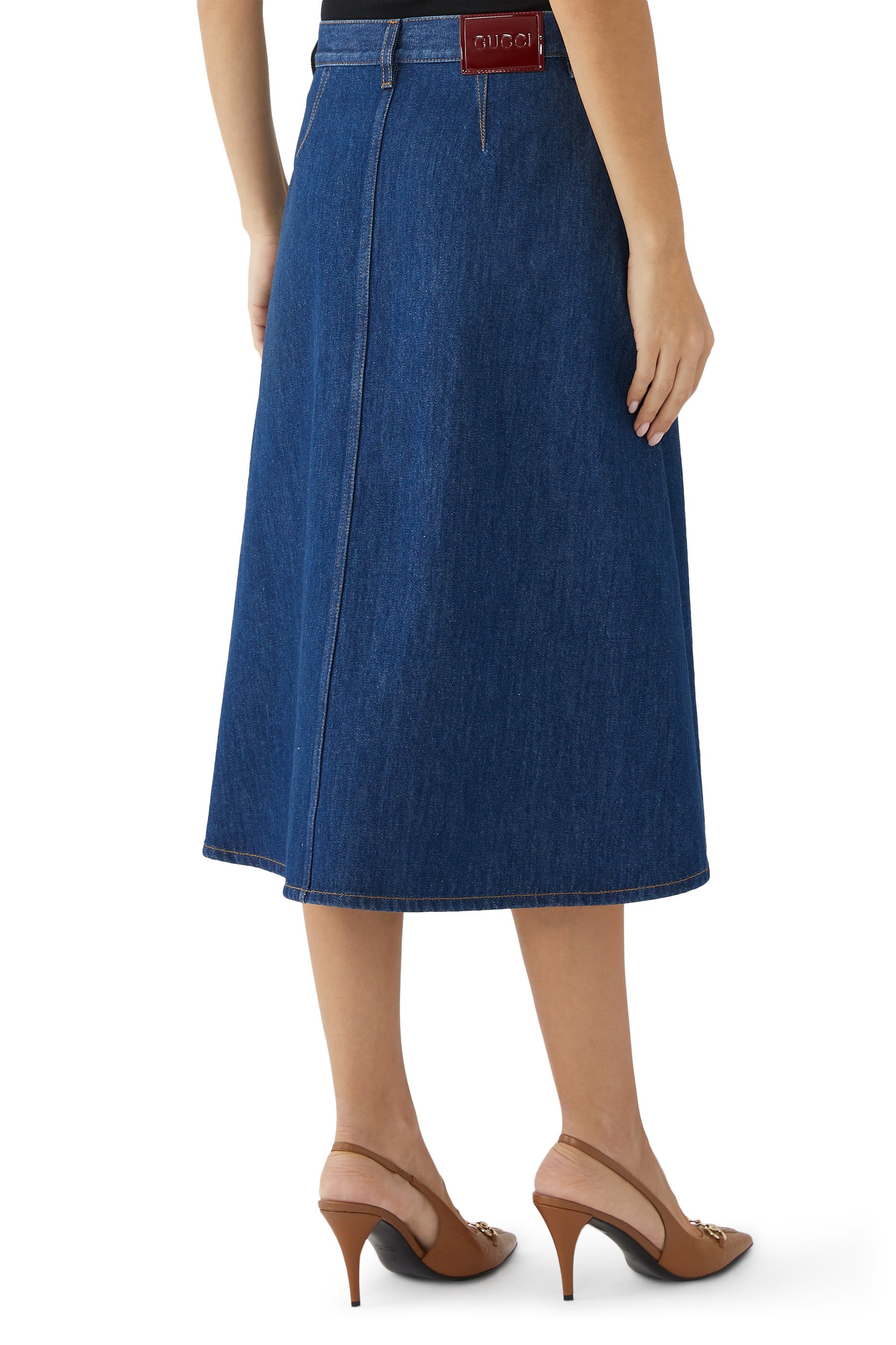 تنورة دنيم متوسطة الطول