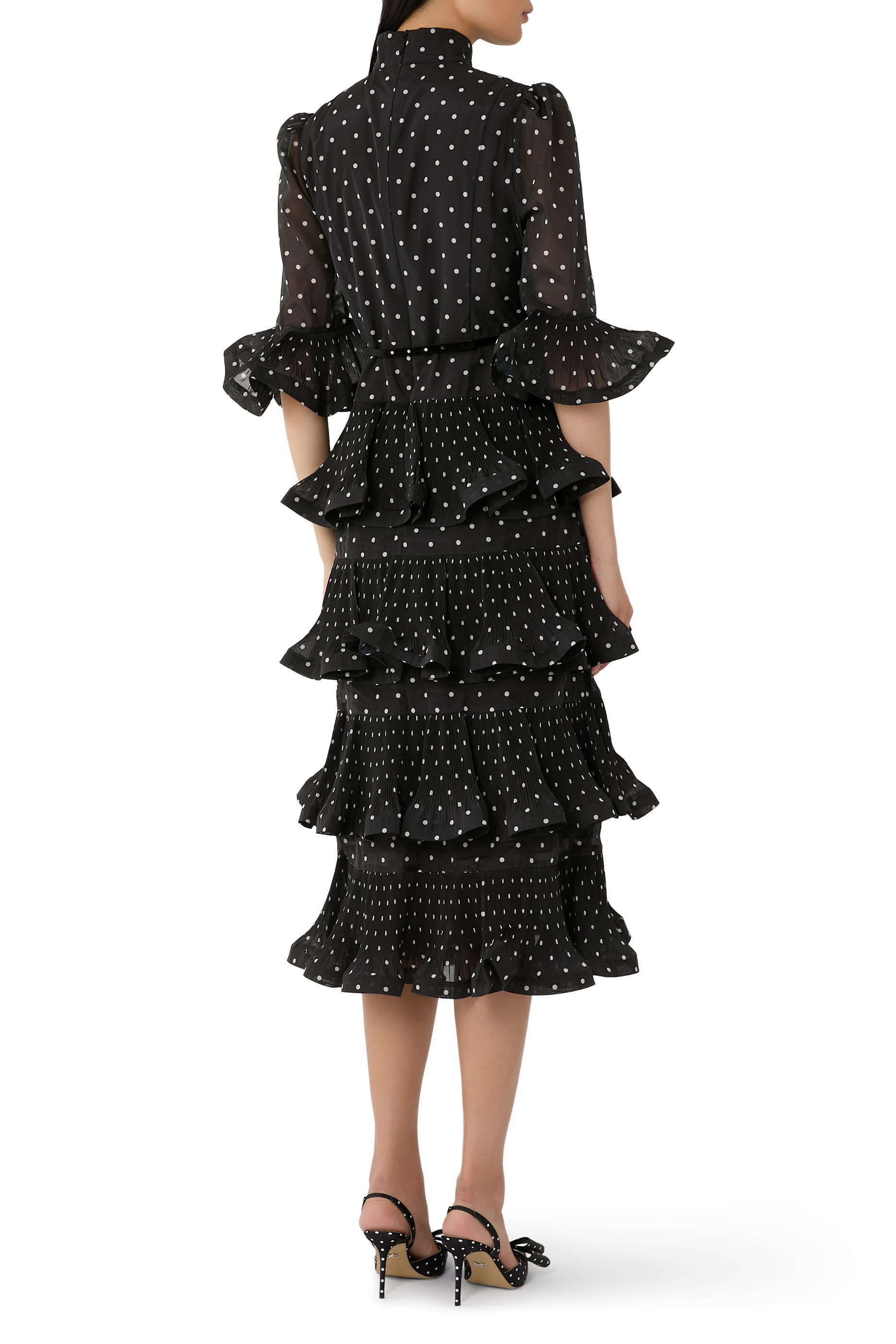 Pleated Sleeved Midi Dress