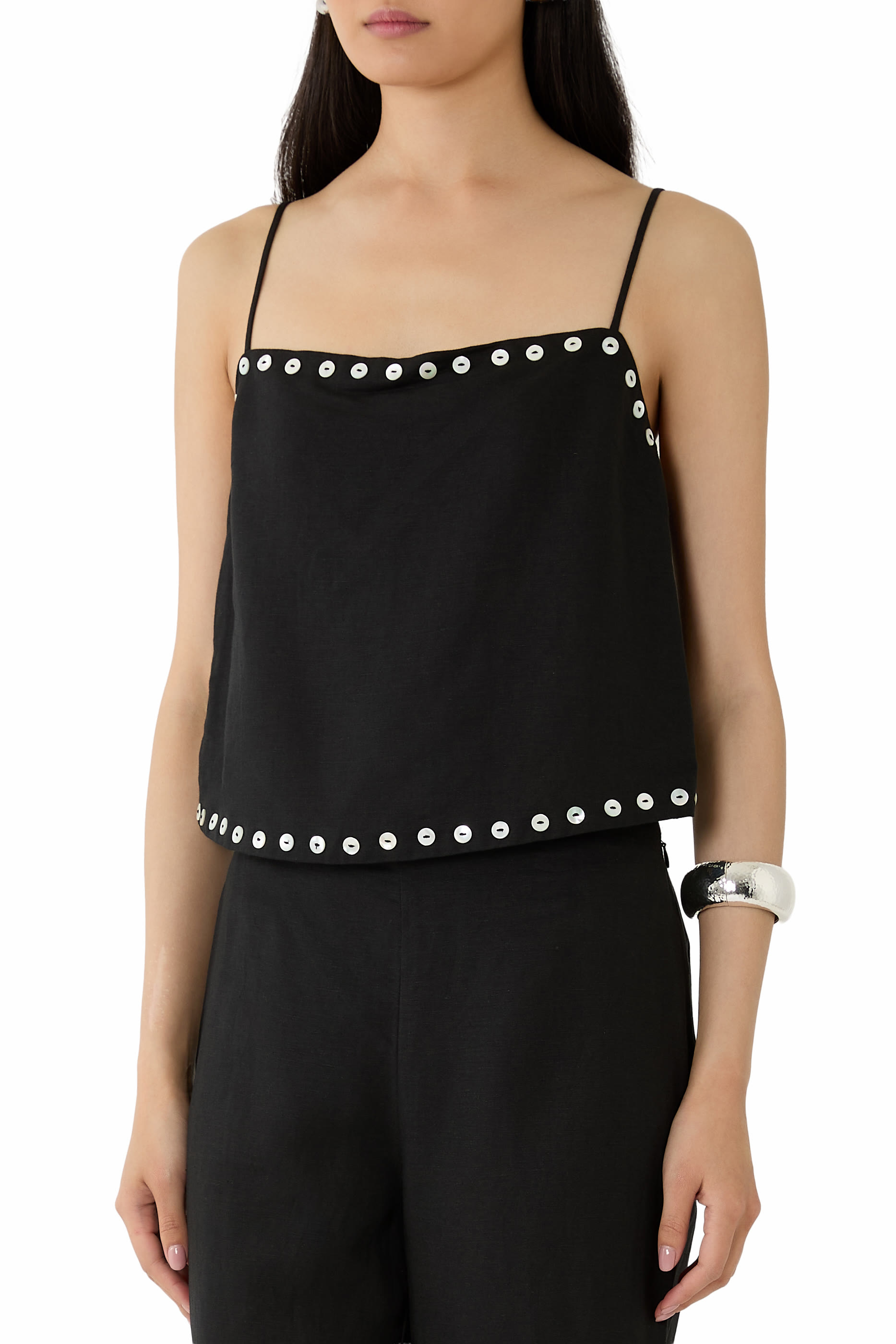 بلوزة كيرا بلا أكمام مزيج كتان