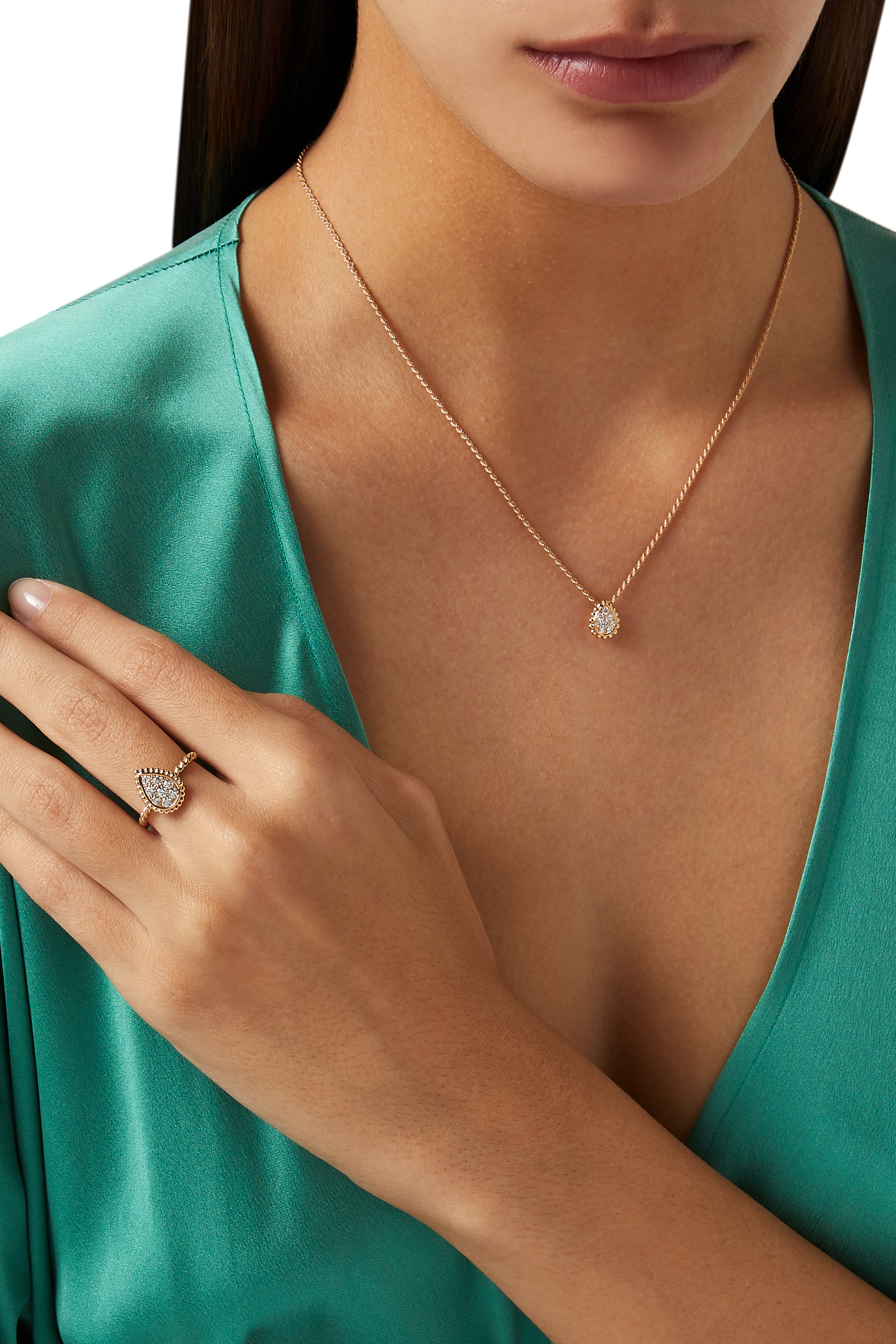 خاتم سيربنت بوهيم بتصميم دمعة مرصعة بالماس ذهب وردي عيار 18