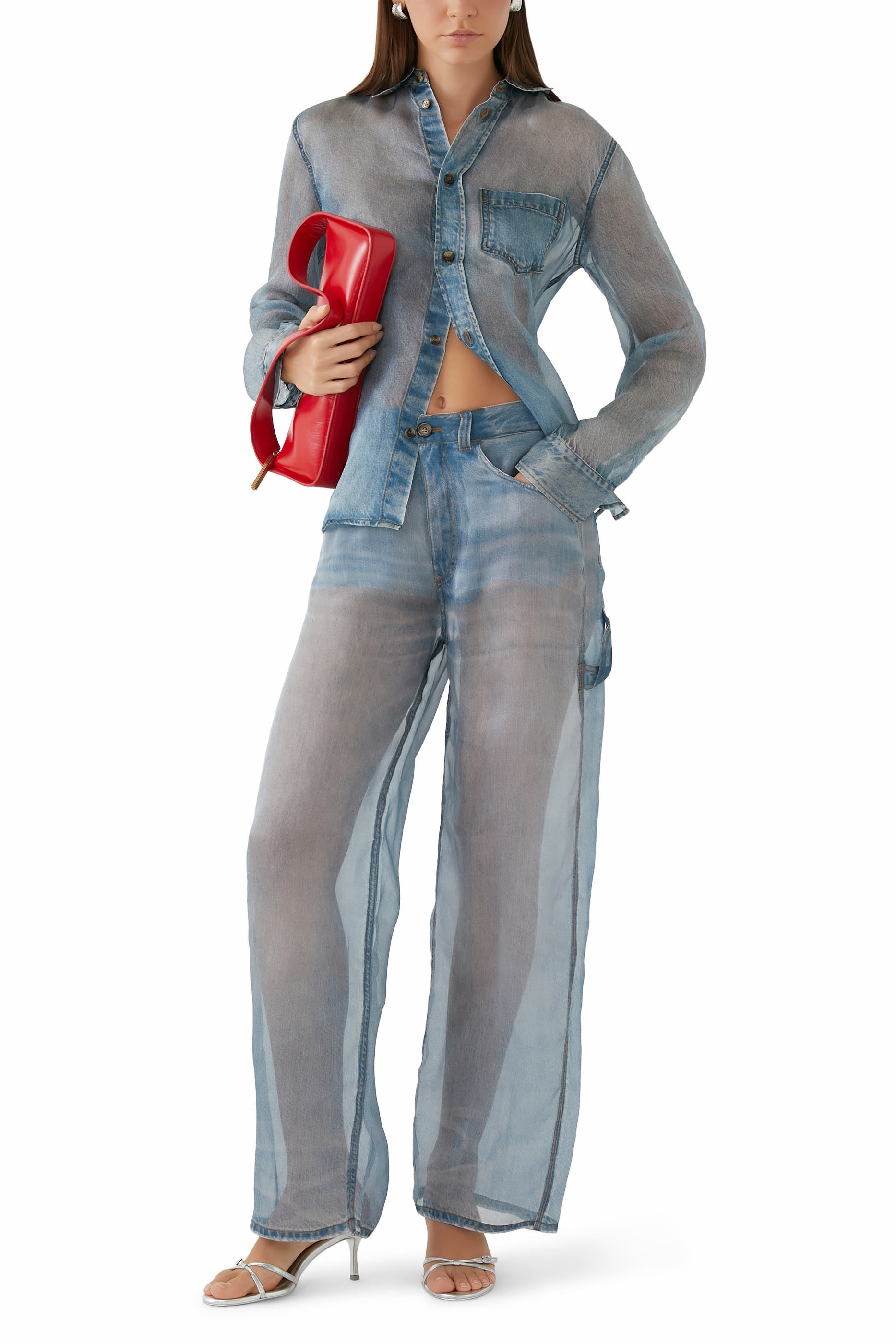 بنطال جينز وينونا شفاف بطبعات دنيم