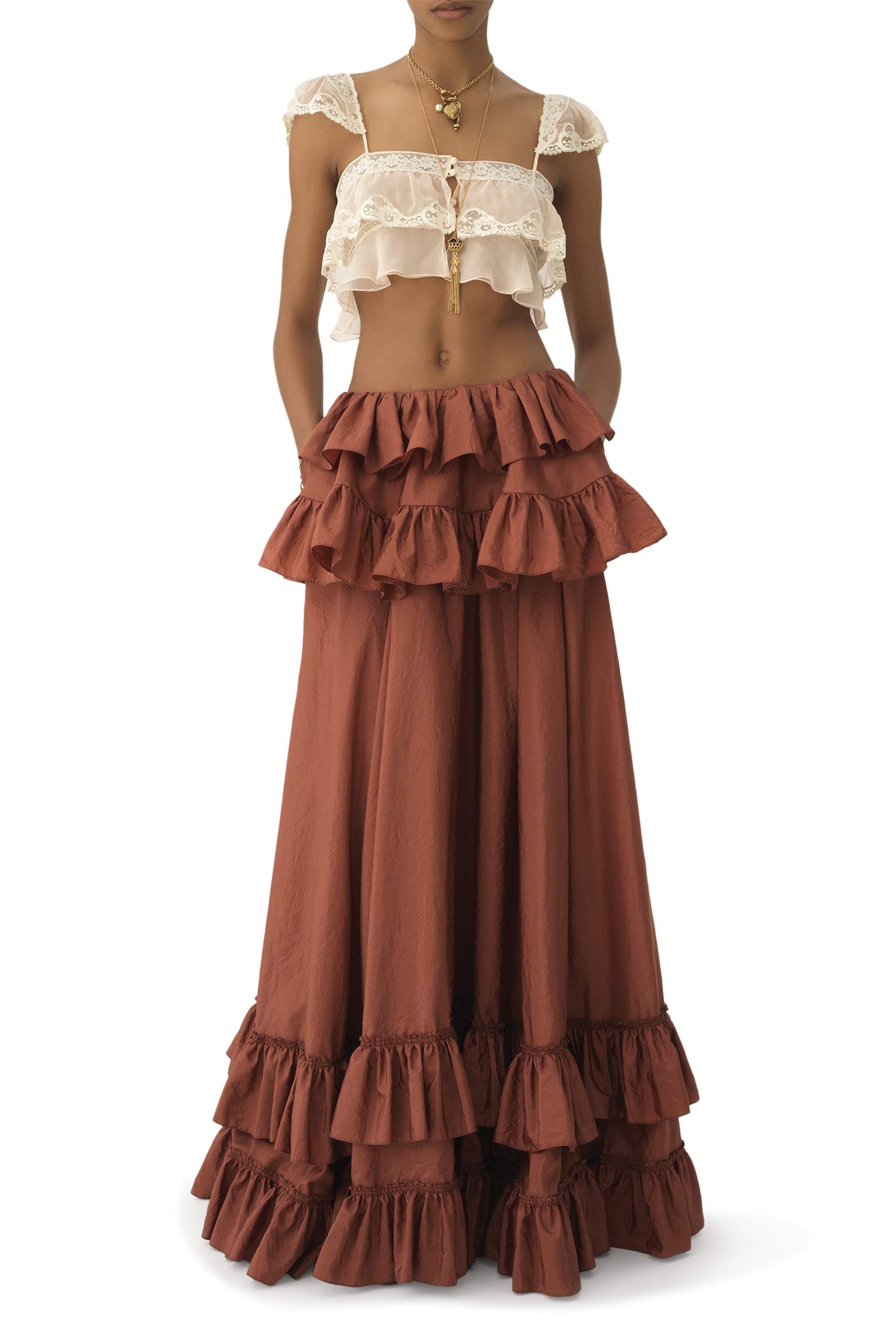 تنورة طويلة بتصميم متدرج حرير تفتا باهت