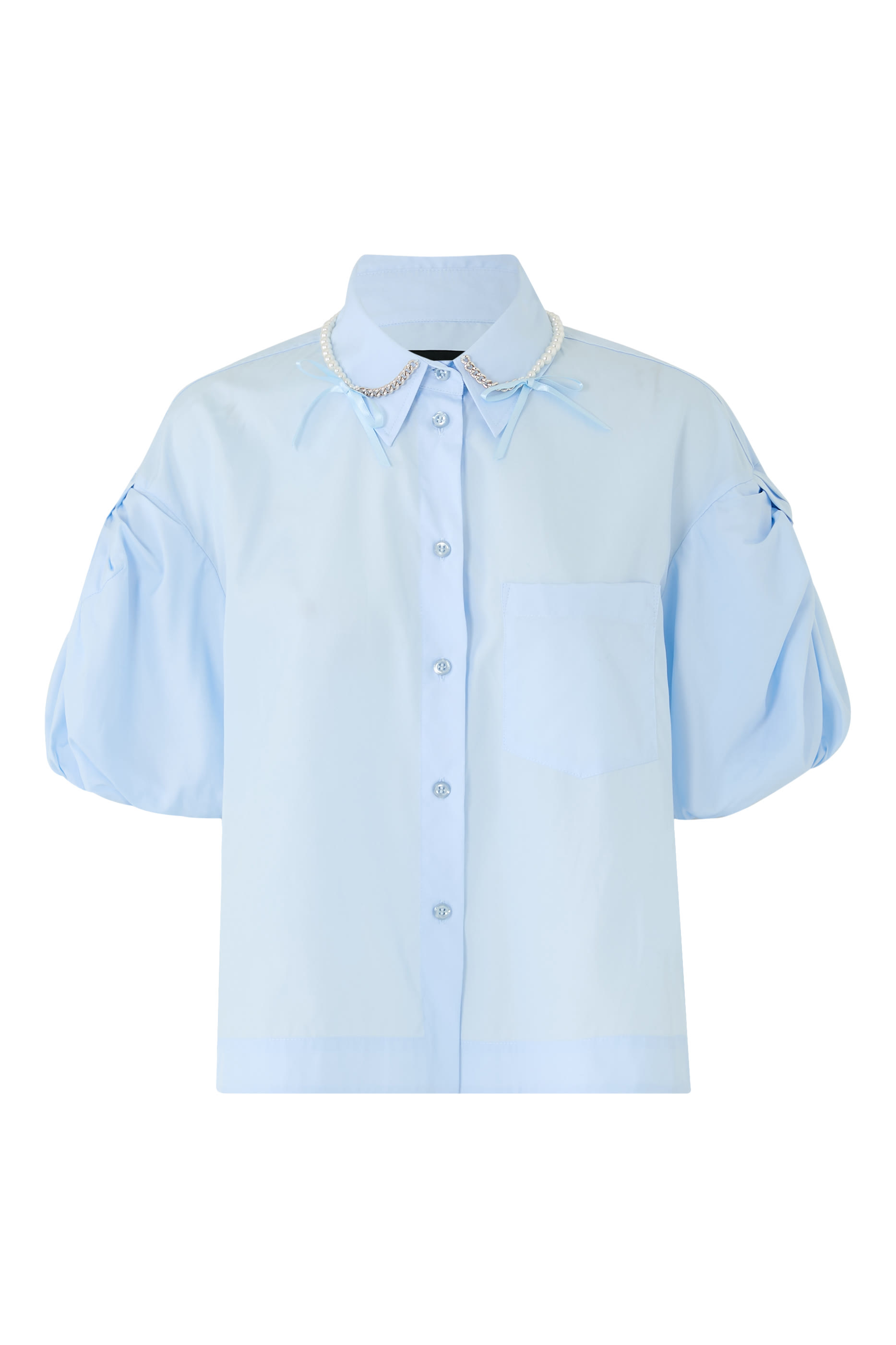 Cropped Bow Puff Sleeves Shirt