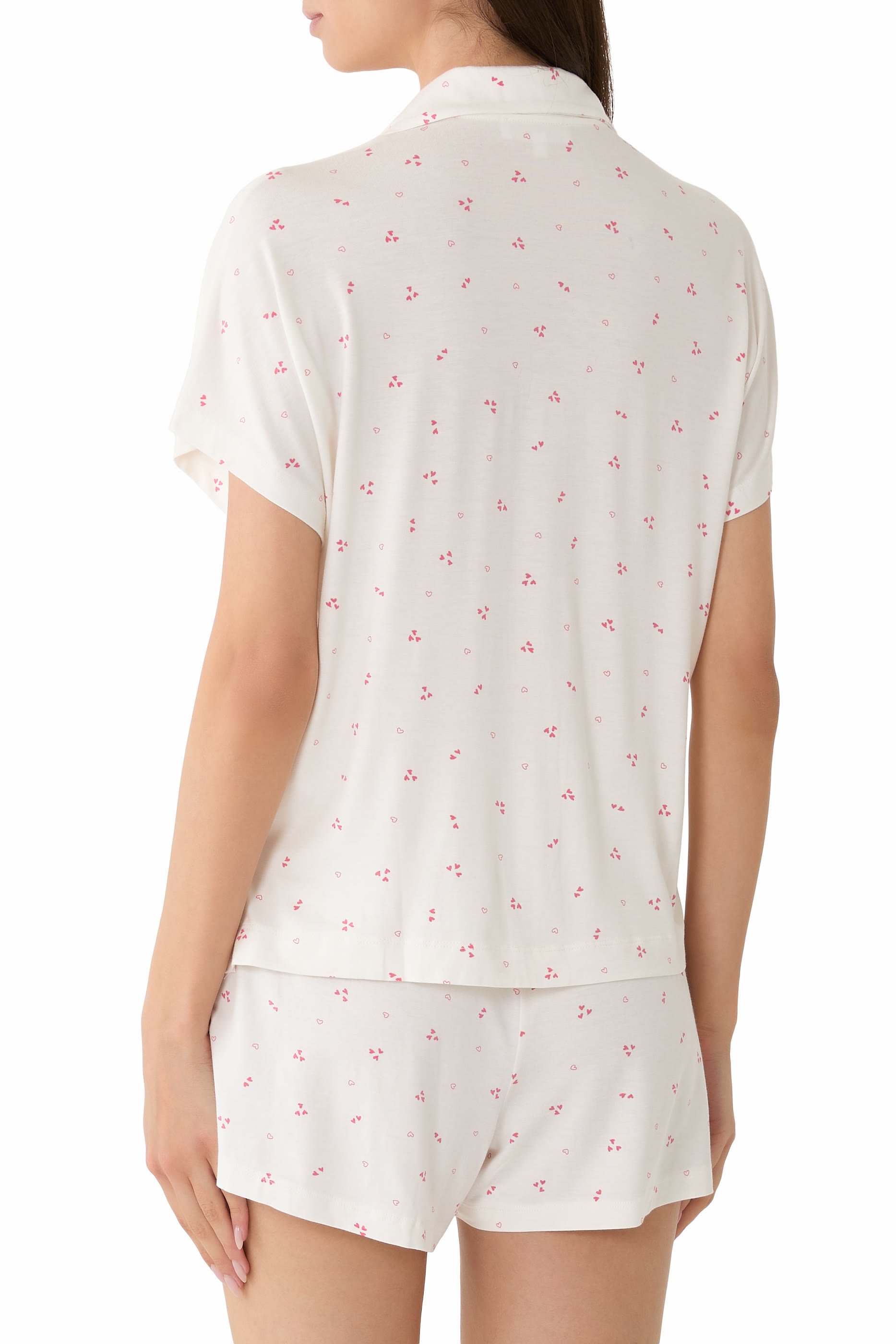 طقم بيجامة بيجامة بشورت بطبعة قلوب جيرسيه