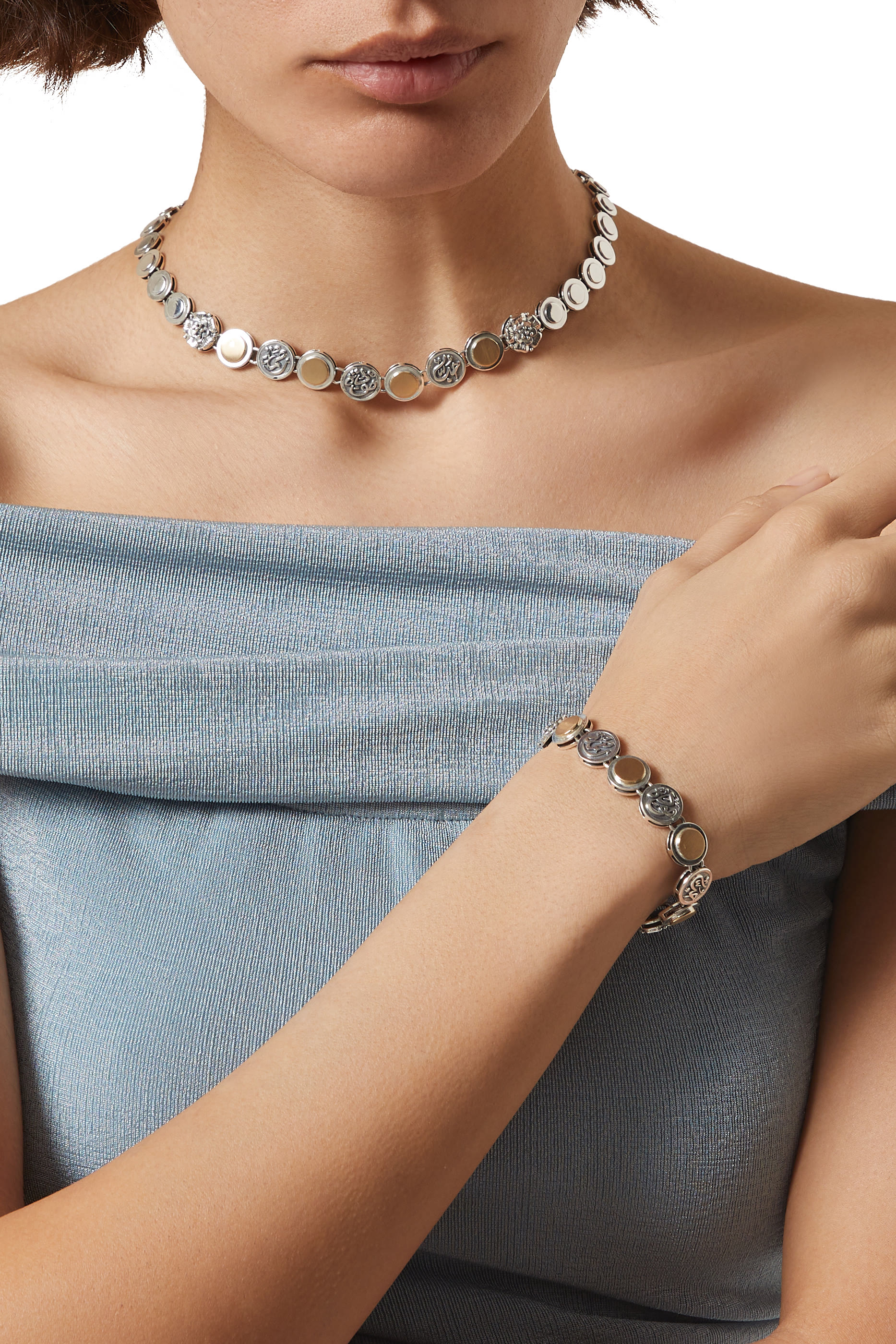 قلادة انديرمنت فضة إسترلينية وذهب أصفر عيار 18