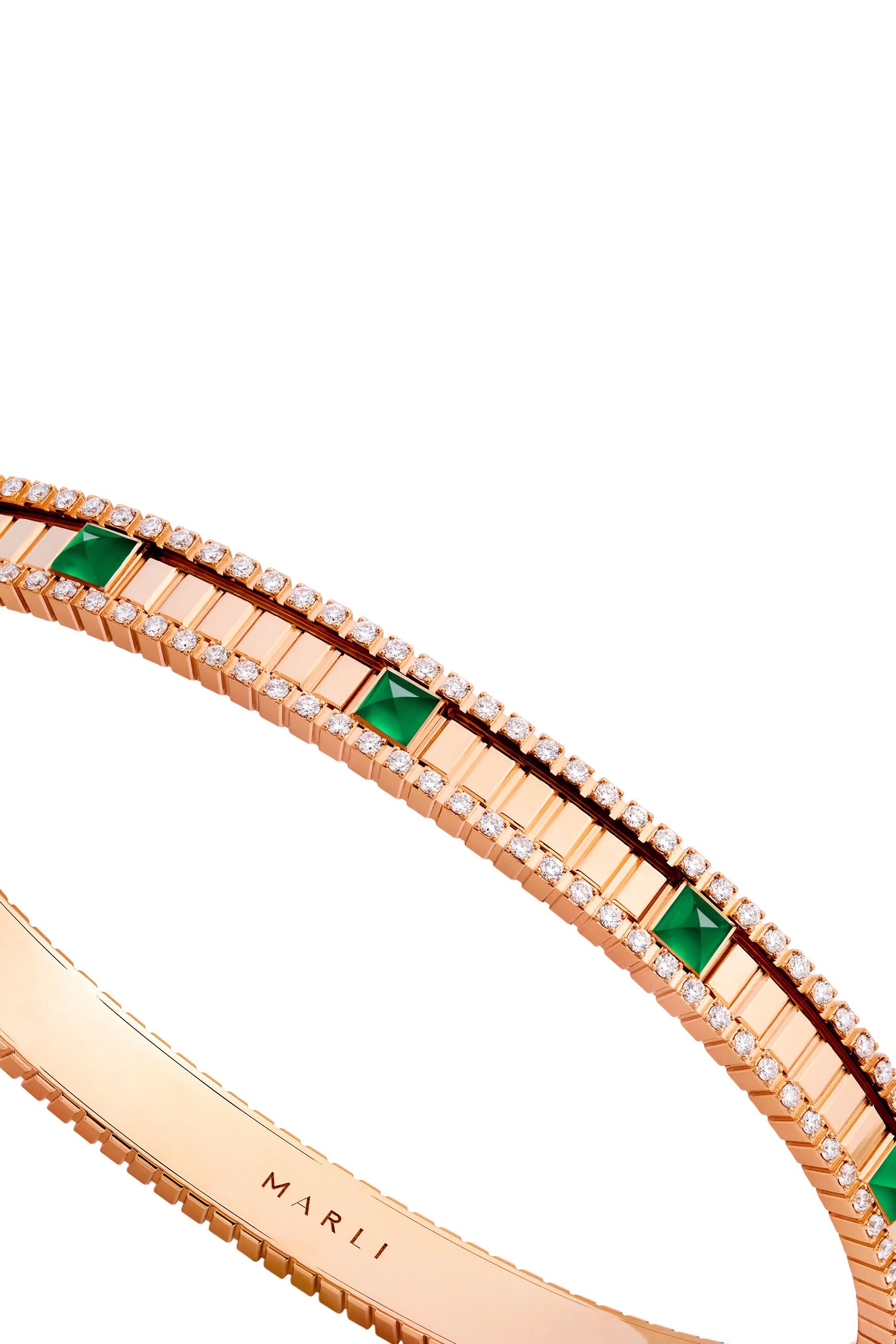 سوار لايف مرصع بعقيق أخضر وماس ذهب وردي عيار 18