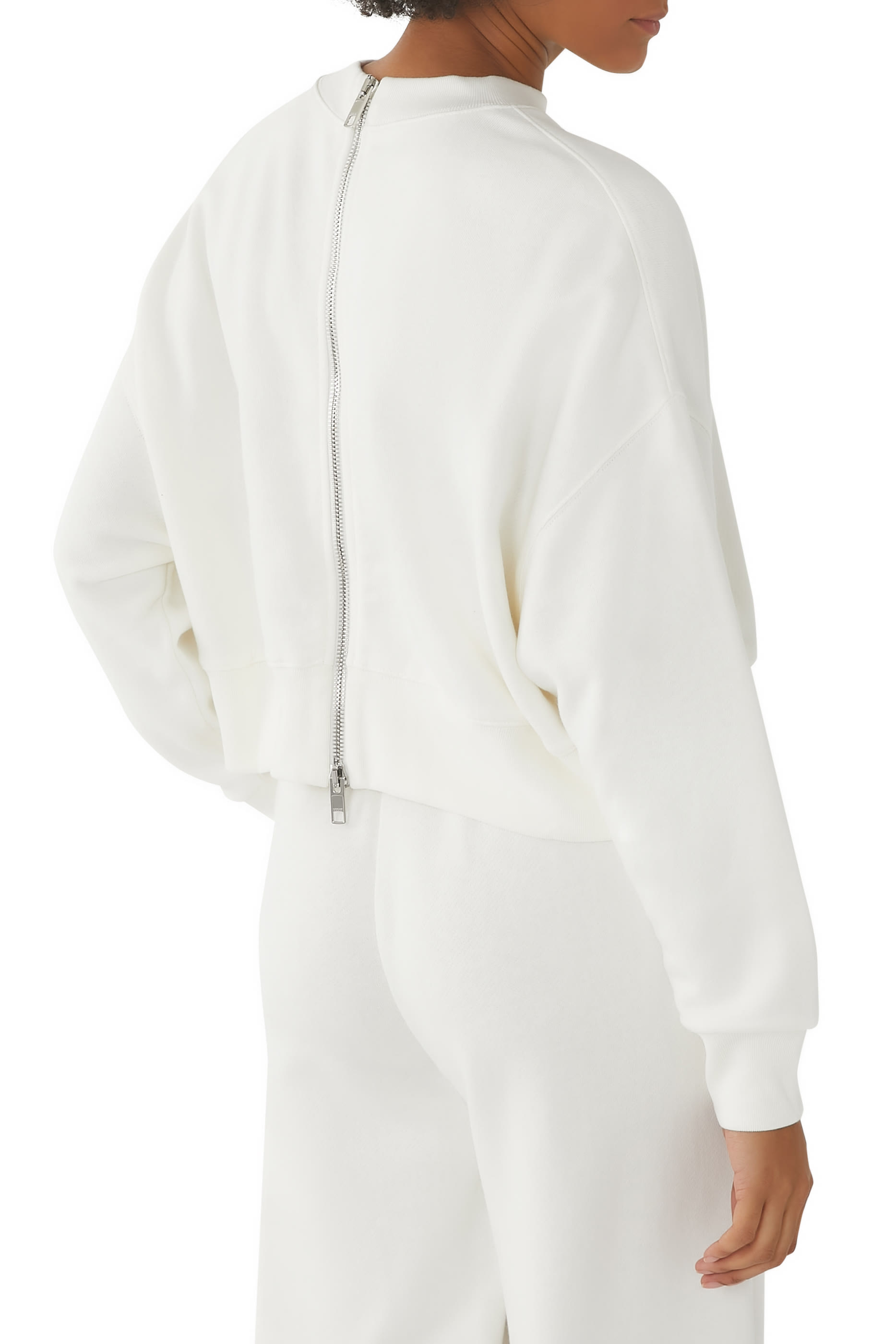 سويت شيرت بسحاب وحرفي شعار الماركة بتصميم متداخل جيرسيه