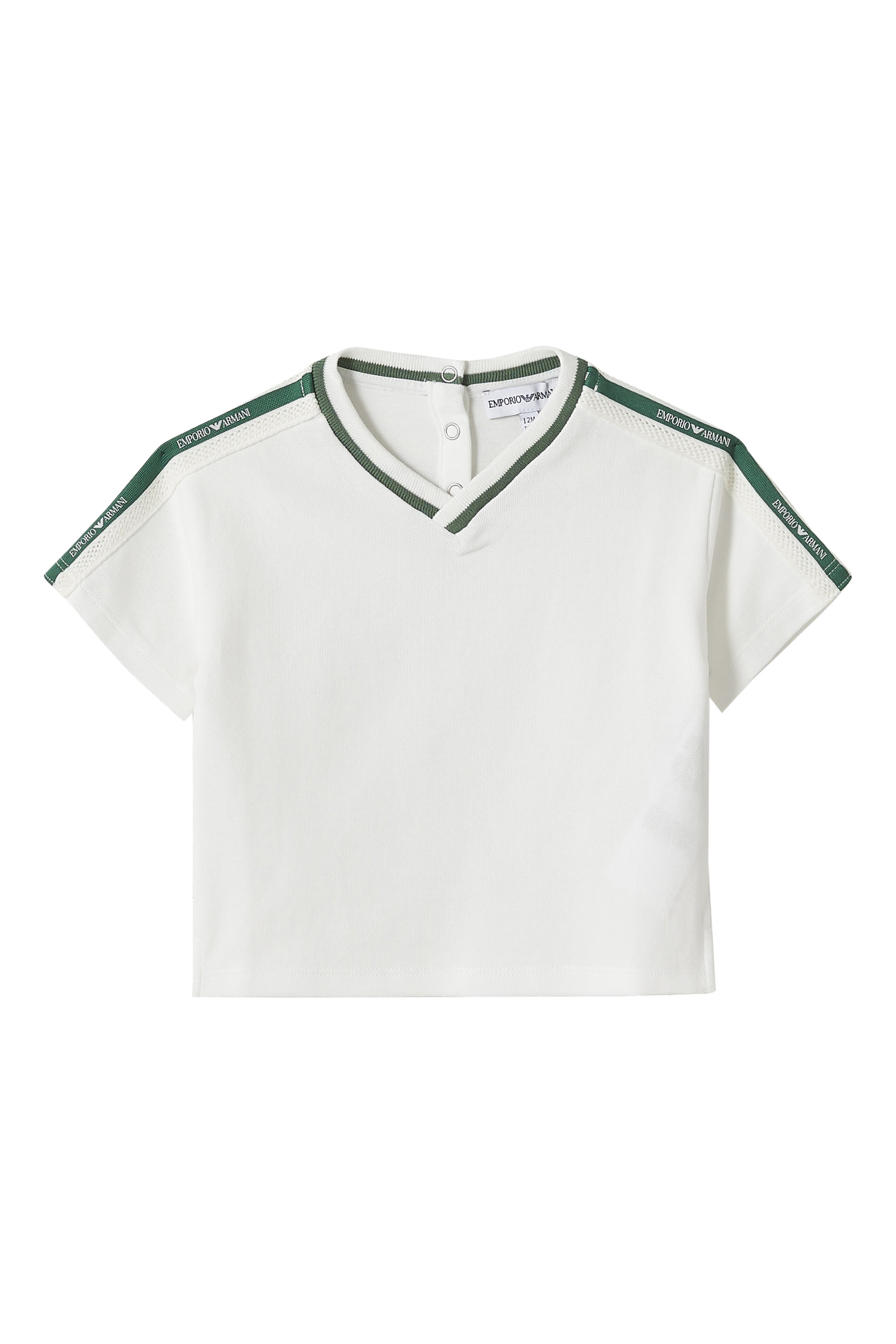 تيشيرت بشريط بتفاصيل شعار الماركة للأطفال