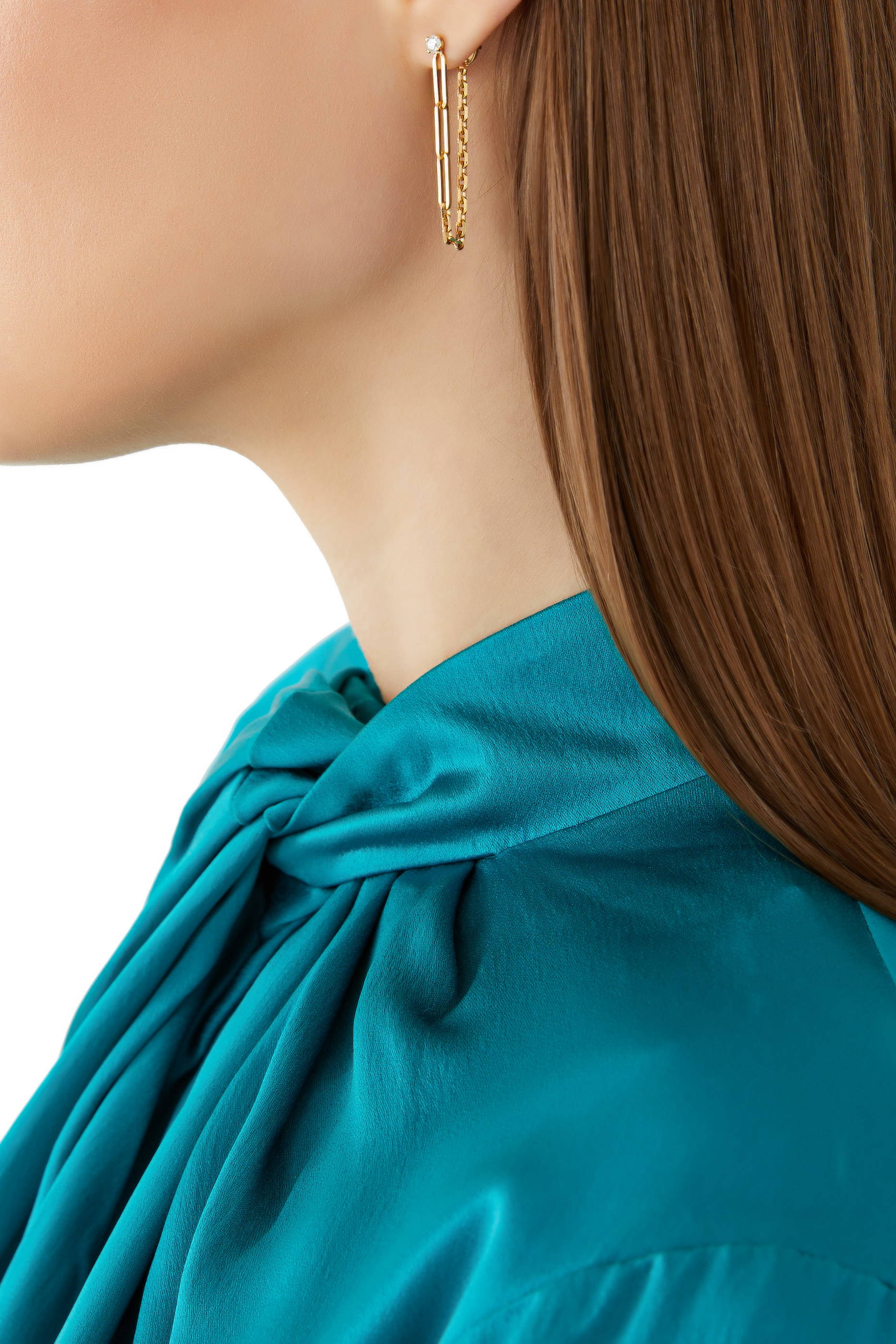 قرط سوليتير بتصميم سلسلة مرصعة بالماس ذهب أصفر عيار 18