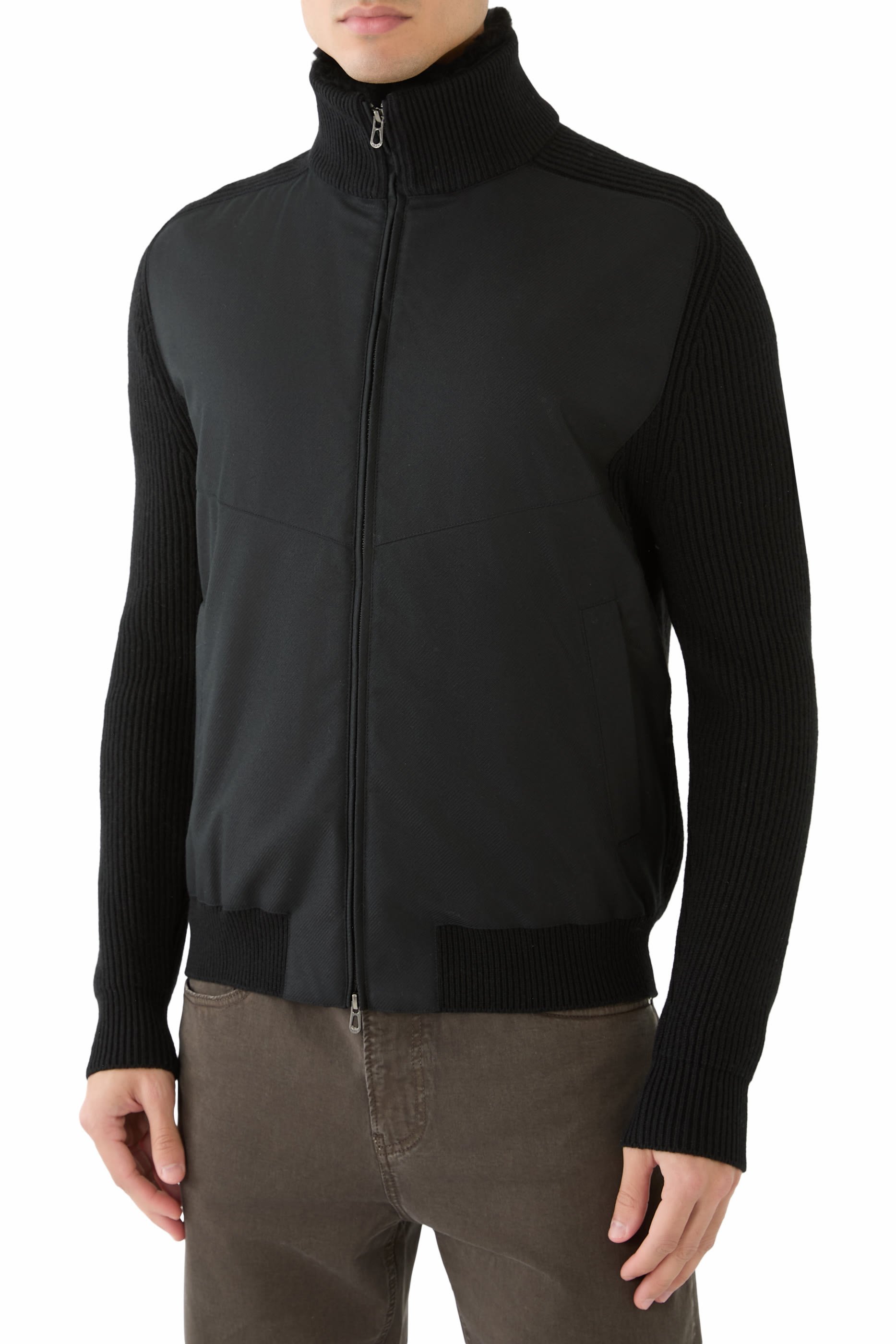 جاكيت بومبر منسوج خامات متنوعة وفرو