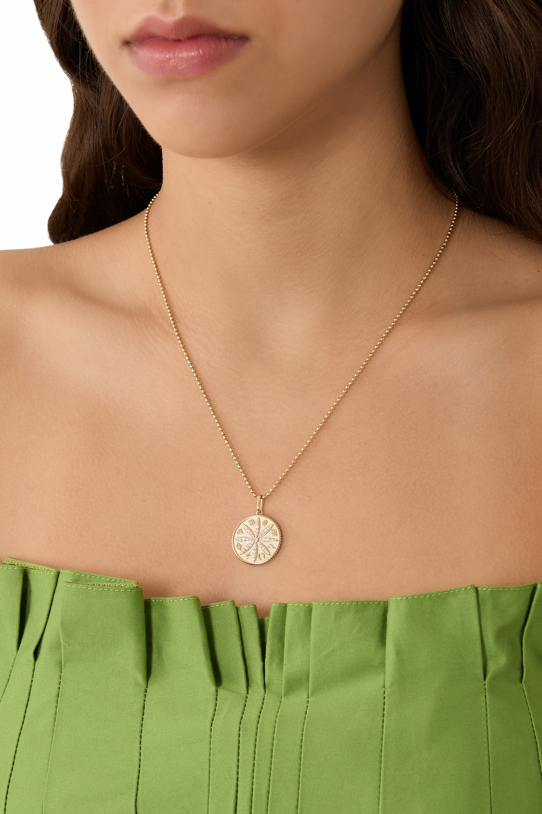 Sand Dollar Coin Charm Necklace, 14k Yellow Gold &  Diamonds