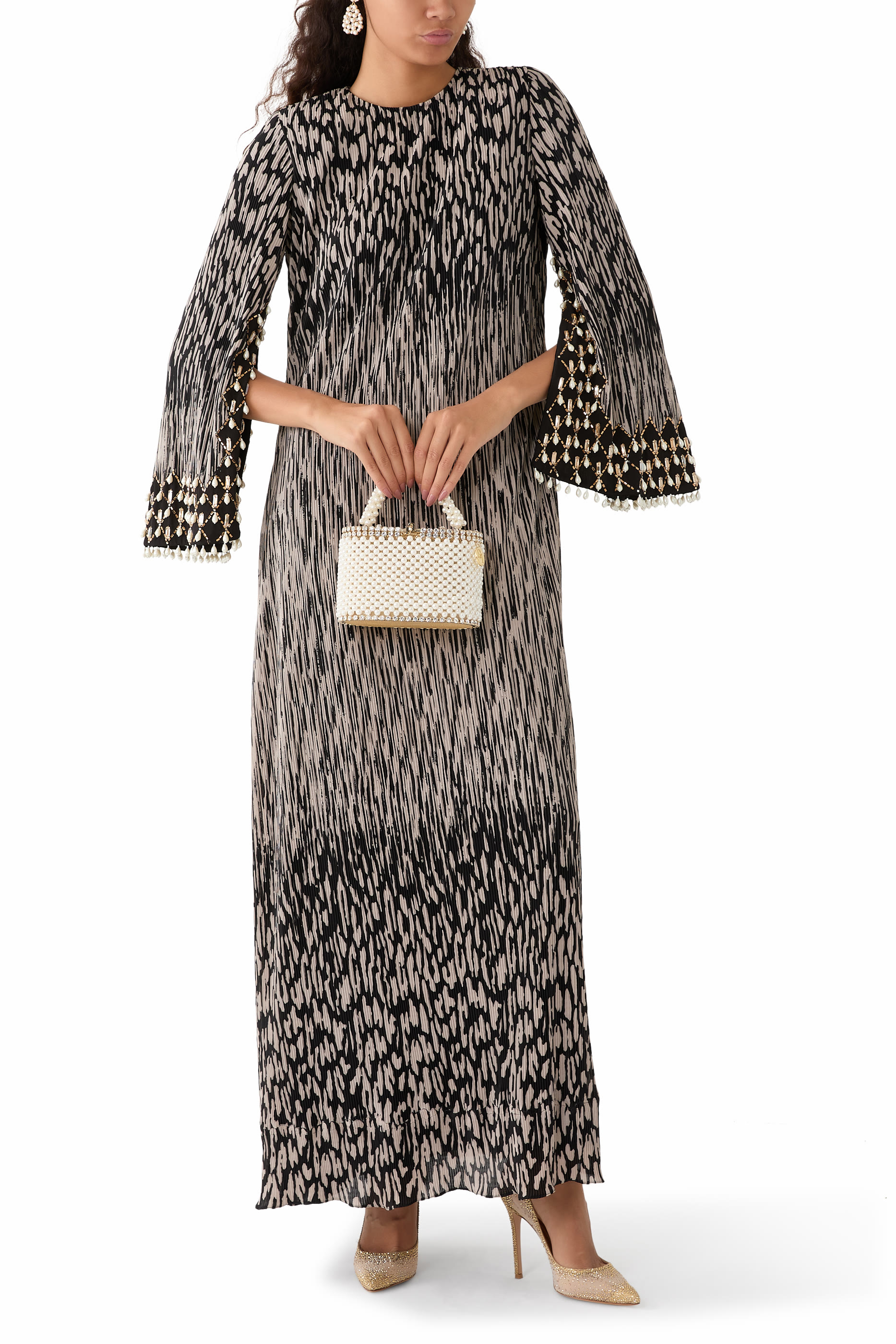 فستان وورك بتصميم مجعد مرصع بكريستال