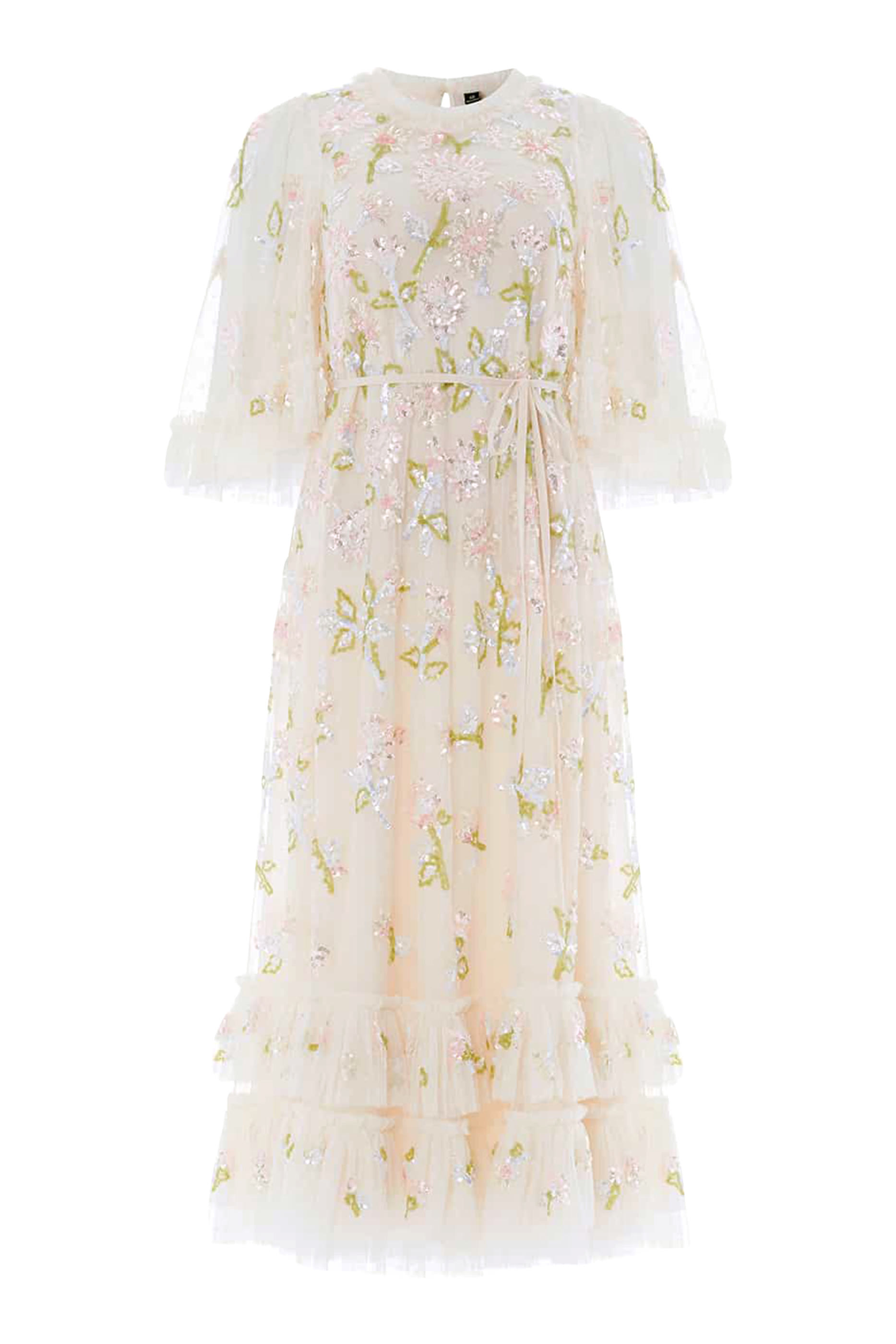 فستان باليرينا لامع بنقشة زهور الهندباء مطرزة بالترتر