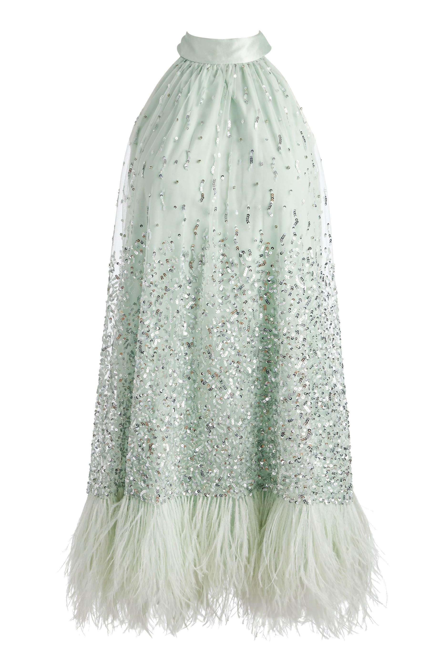 فستان إيرنا قصير مزين بالريش