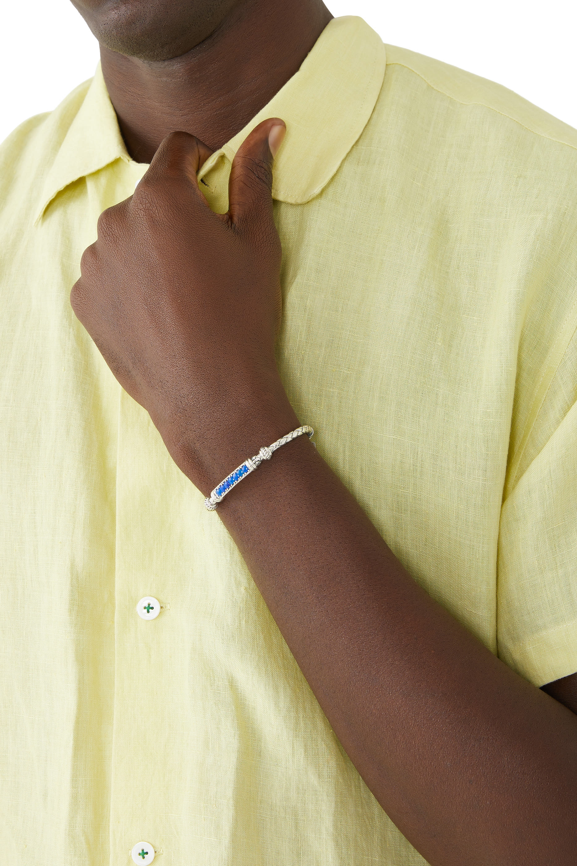 سوار منفرد مجدول مرصع باللازورد، فضة