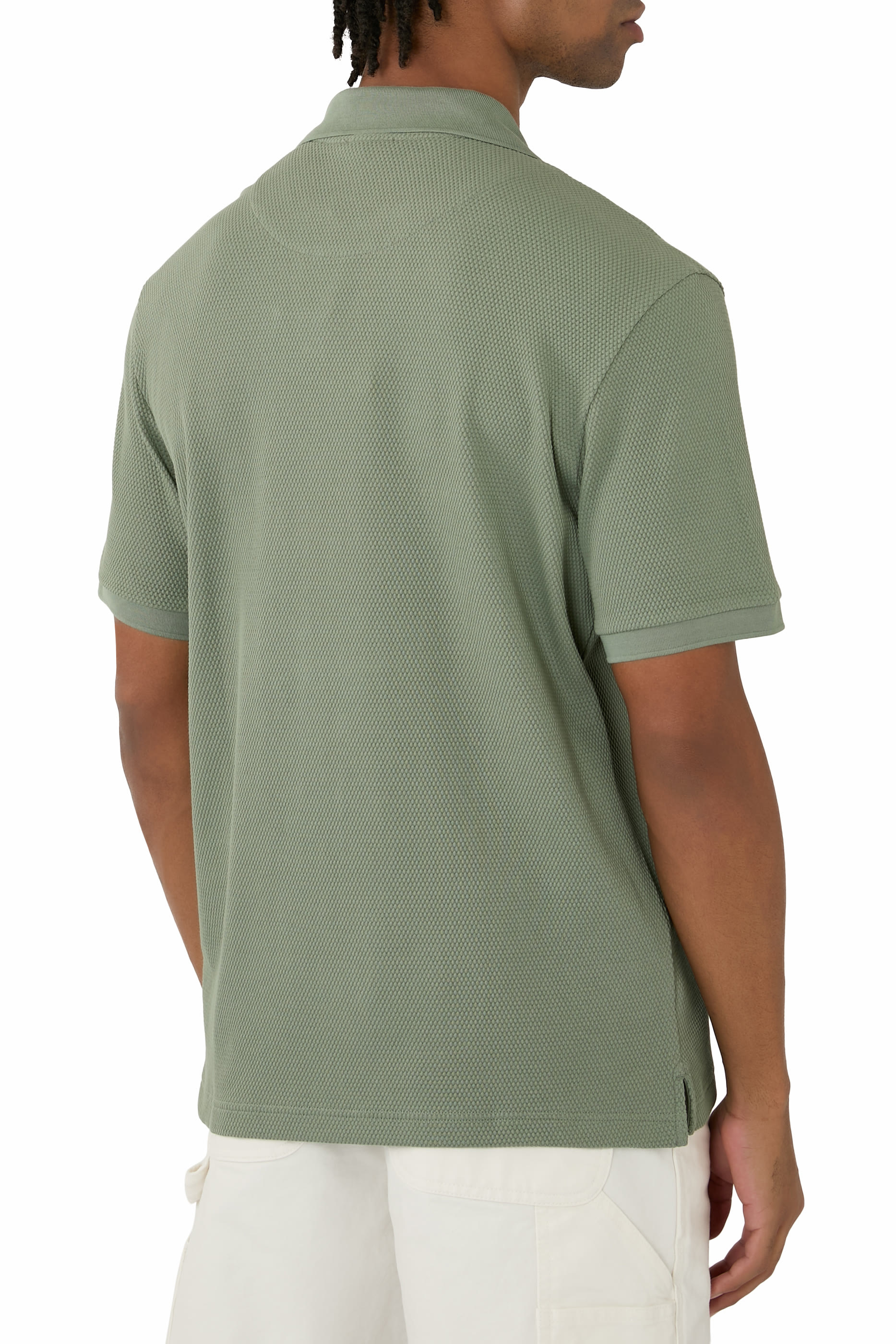 قميص بولو منسوج بياقة مفتوحة