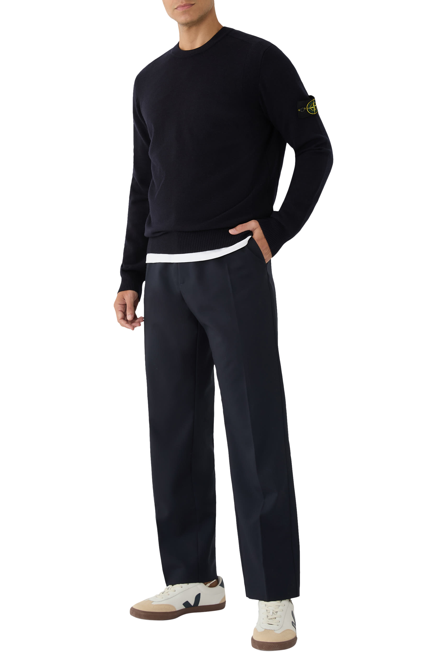 كنزة 5100001 بياقة ضيقة وحياكة بارزة