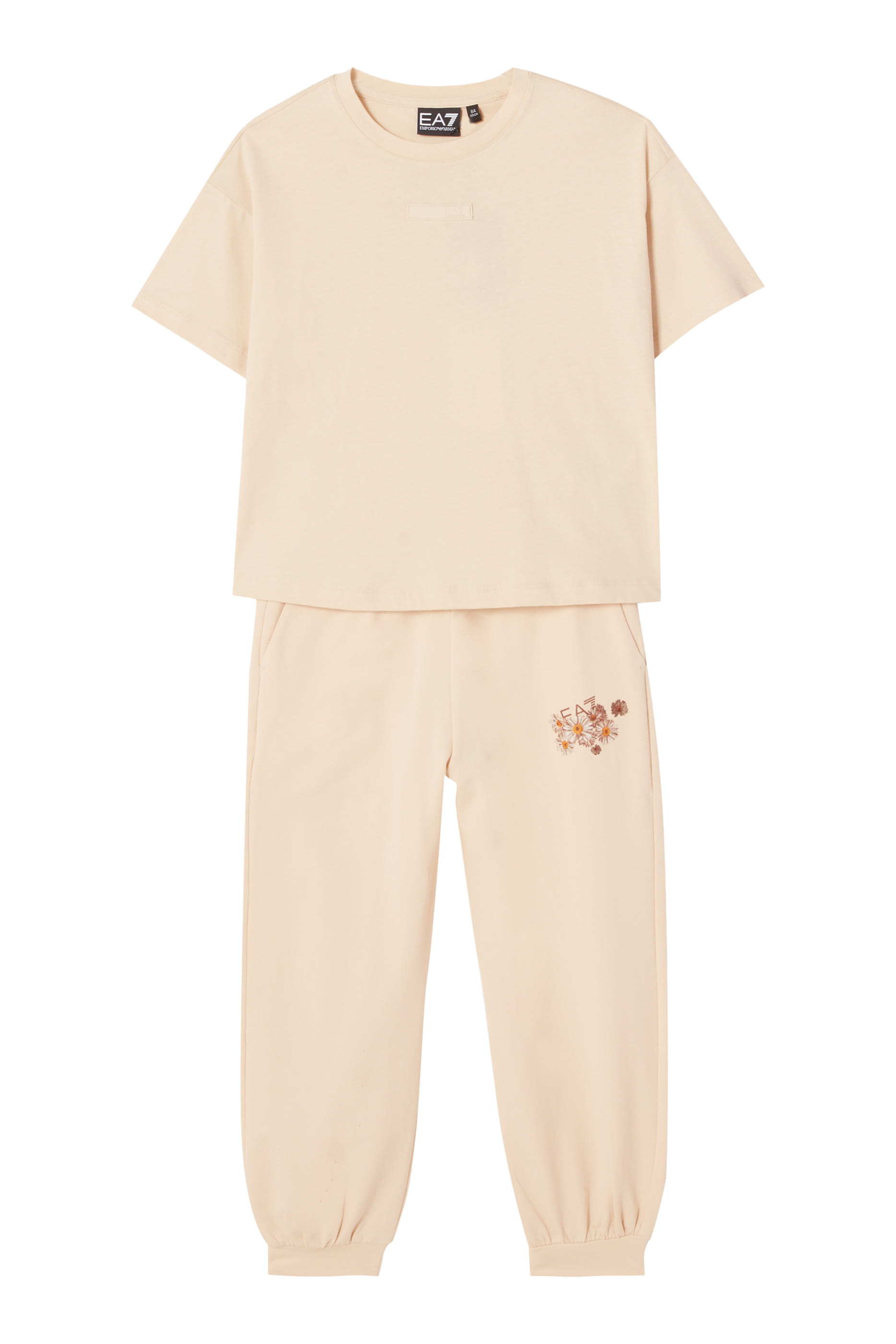 تيشيرت بنقشة شعار الماركة وزهور قطن للأطفال