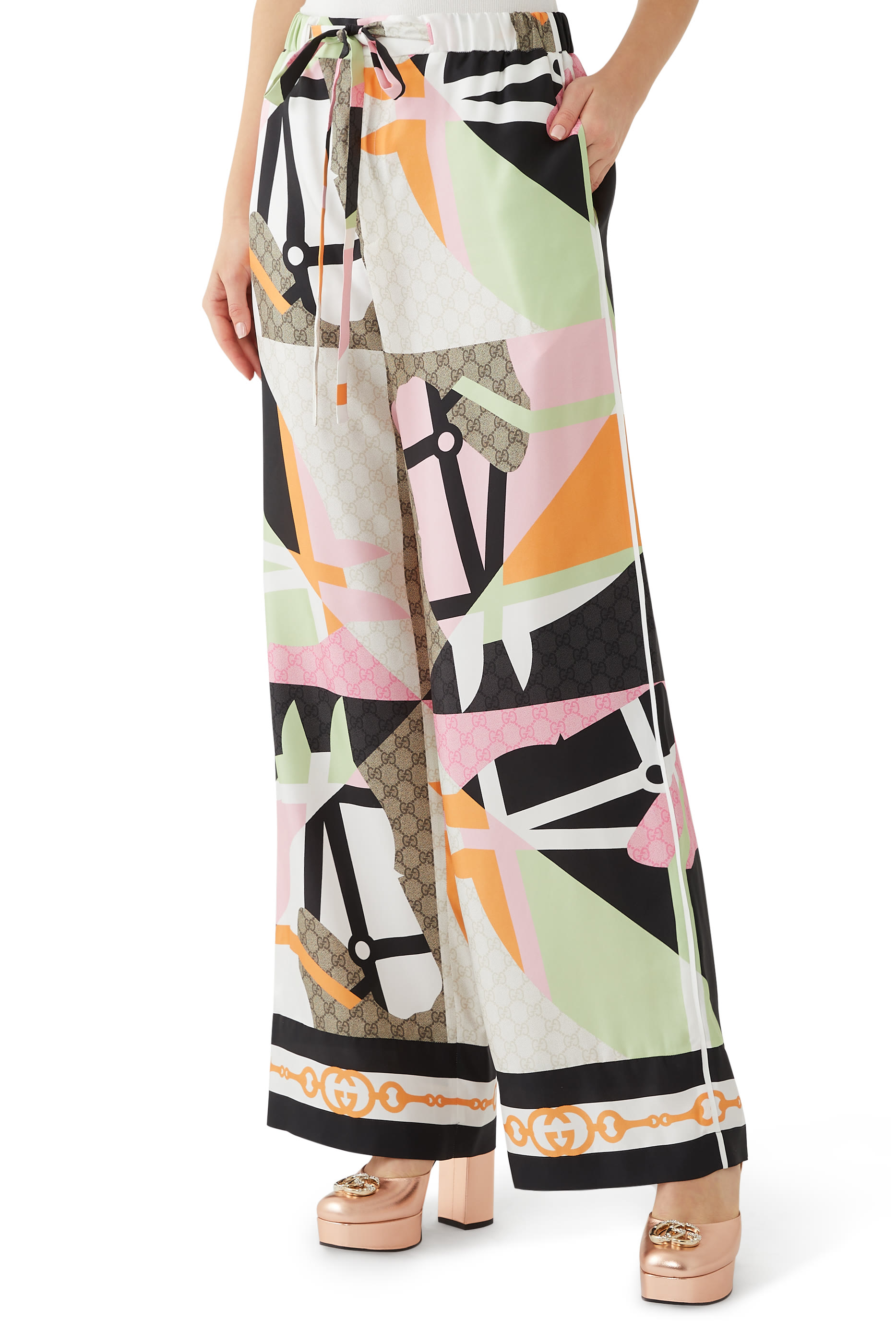 بنطال حرير بنقشة أحصنة