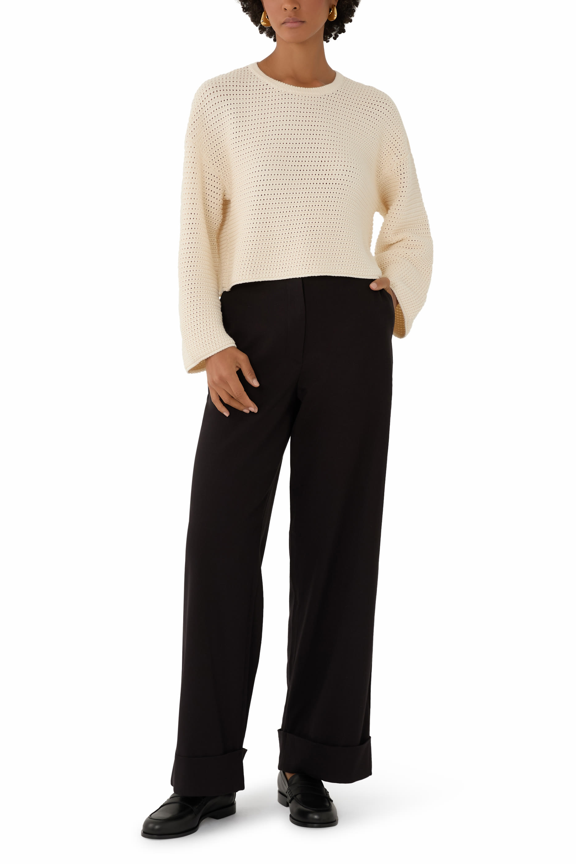 كنزة قصيرة كابسول ريزورت أوبن وورك قصيرة منسوجة بنقشة متموجة