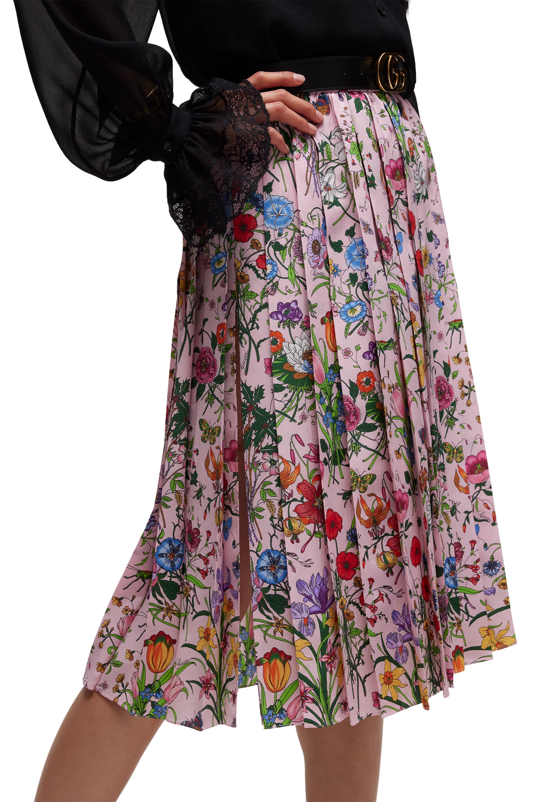 تنورة بطيات ونقشة حرير