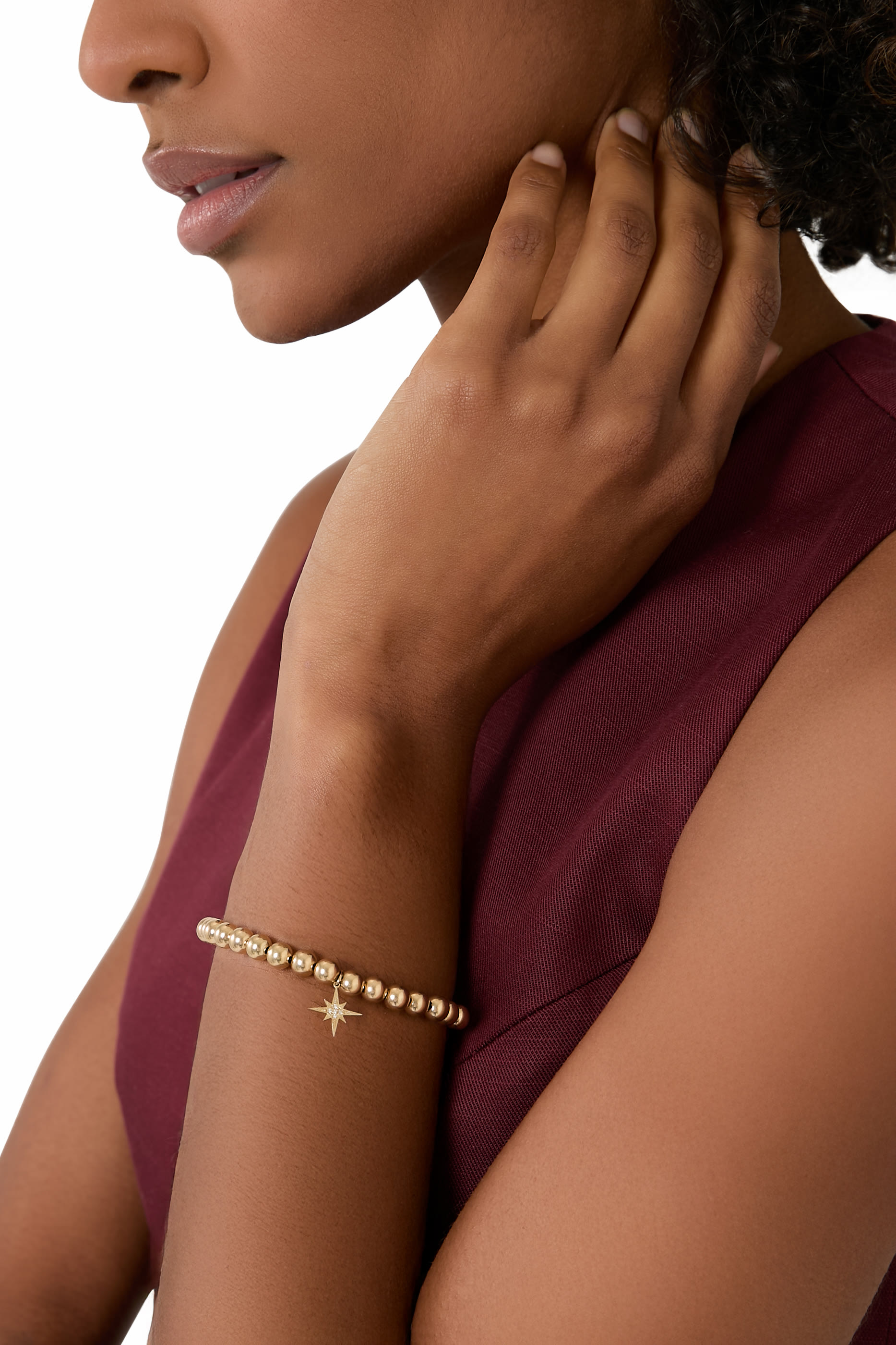 سوار خرز بحلية بتصميم نجمة مرصعة بالماس ذهب أصفر عيار 14